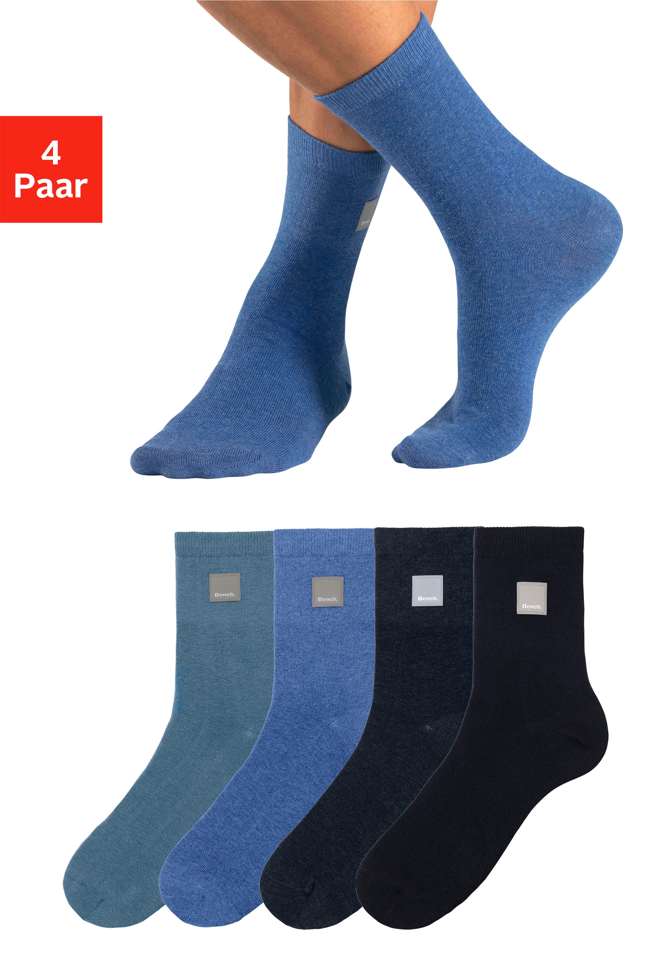 Bench. Basicsocken, (Packung, 4 Paar), mit Weblabel