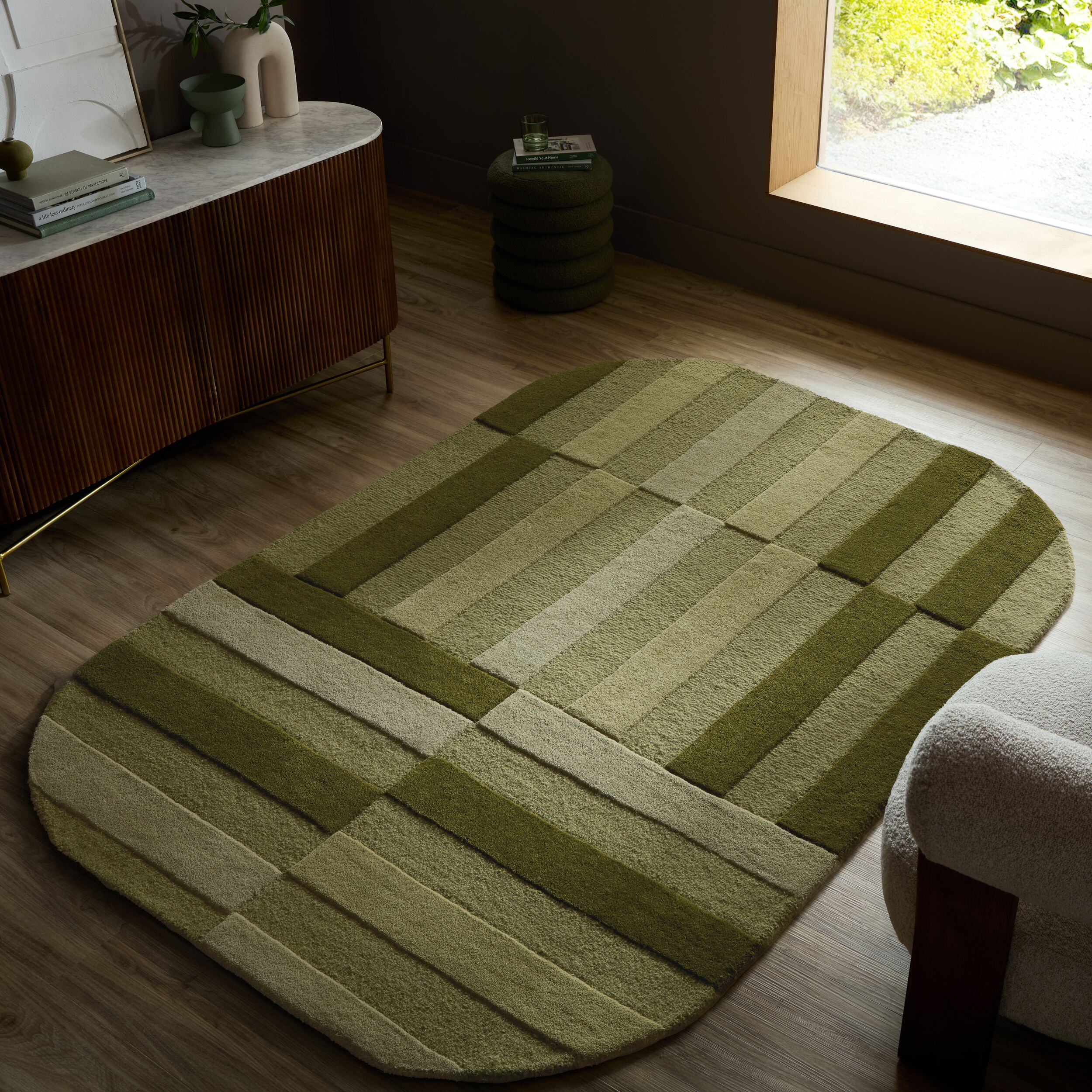 FLAIR RUGS Wollteppich "ELDON" oval 8 mm Höhe Trendiges Streifendesign im Retro-Sti