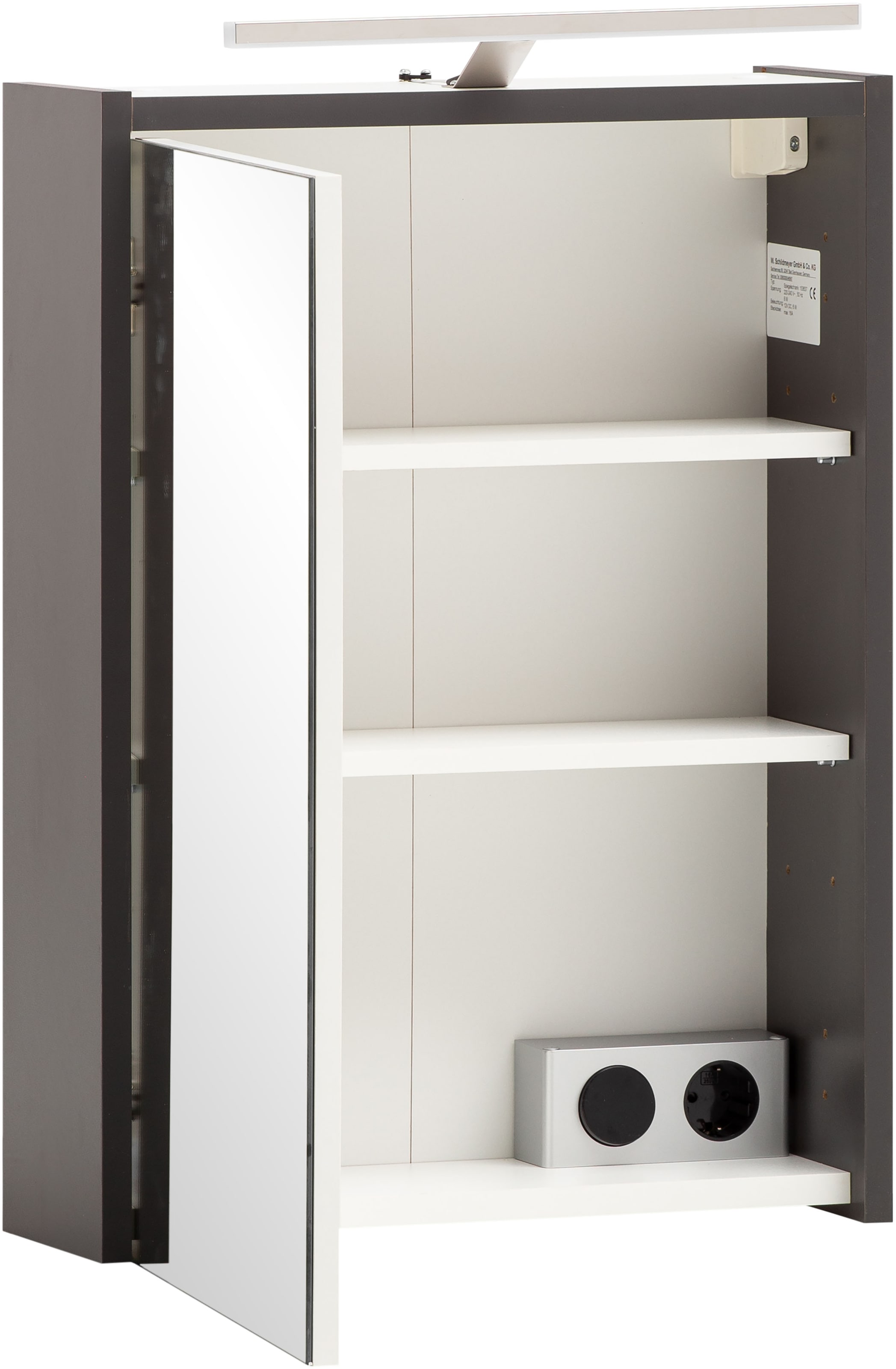 Schildmeyer Spiegelschrank »Katta, Breite 43 cm, 1-türig«, Mit LED-Beleuchtung und Steckdosenbox