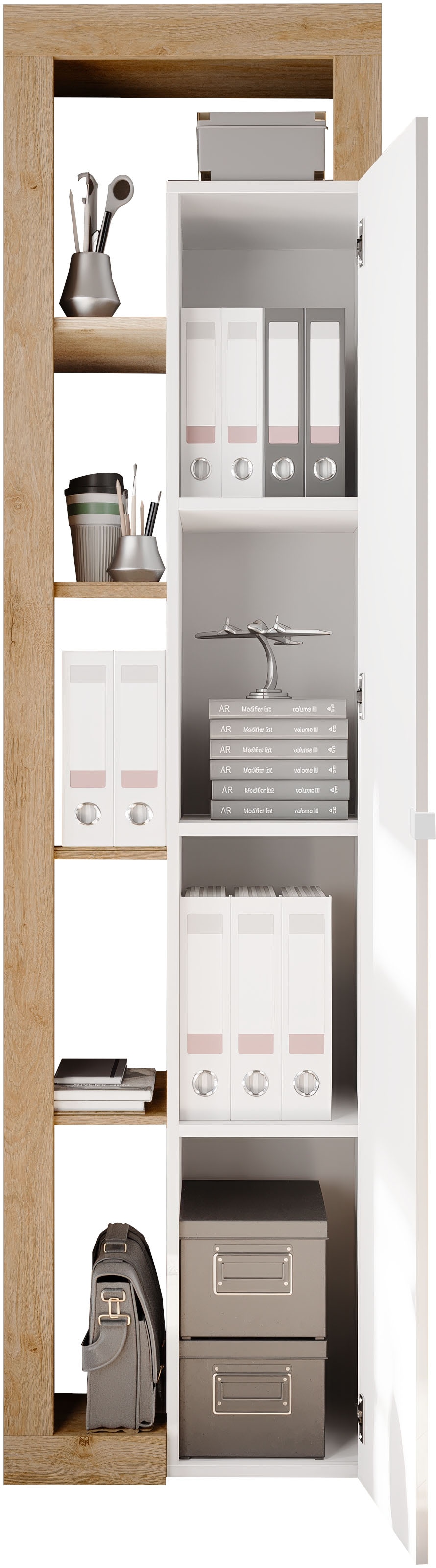 INOSIGN Aktenschrank »Hamburg Höhe 189 cm, Breite 50 cm, 1 Tür, offene Fächer, Büroschrank,«, Mehrzweckschrank, dekorativer Rahmen, Metallgriff, viel Stauraum