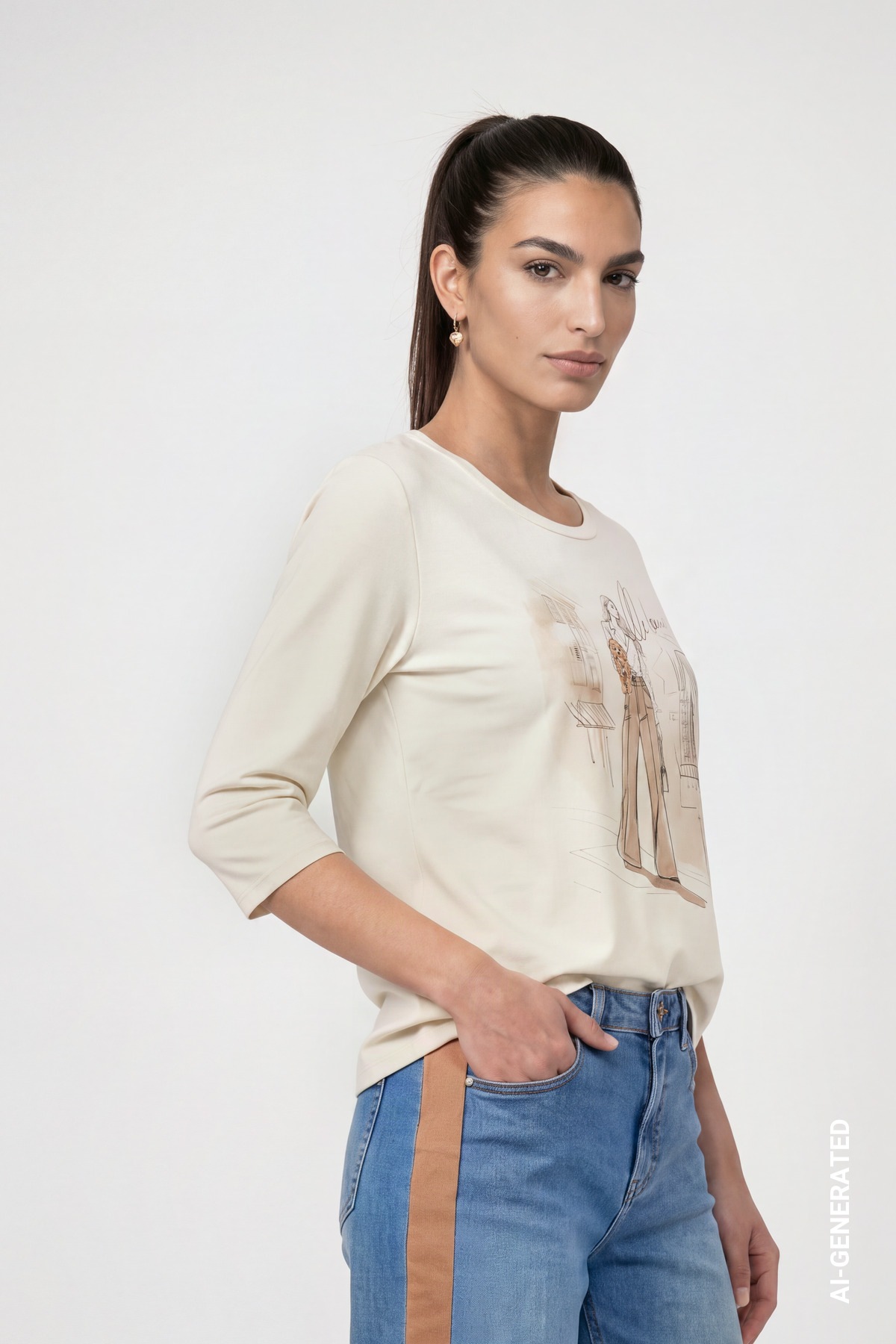 Monari 3/4-Arm-Shirt »Shirt Frau + Hund« Regular fit mit Rundhalsausschnitt