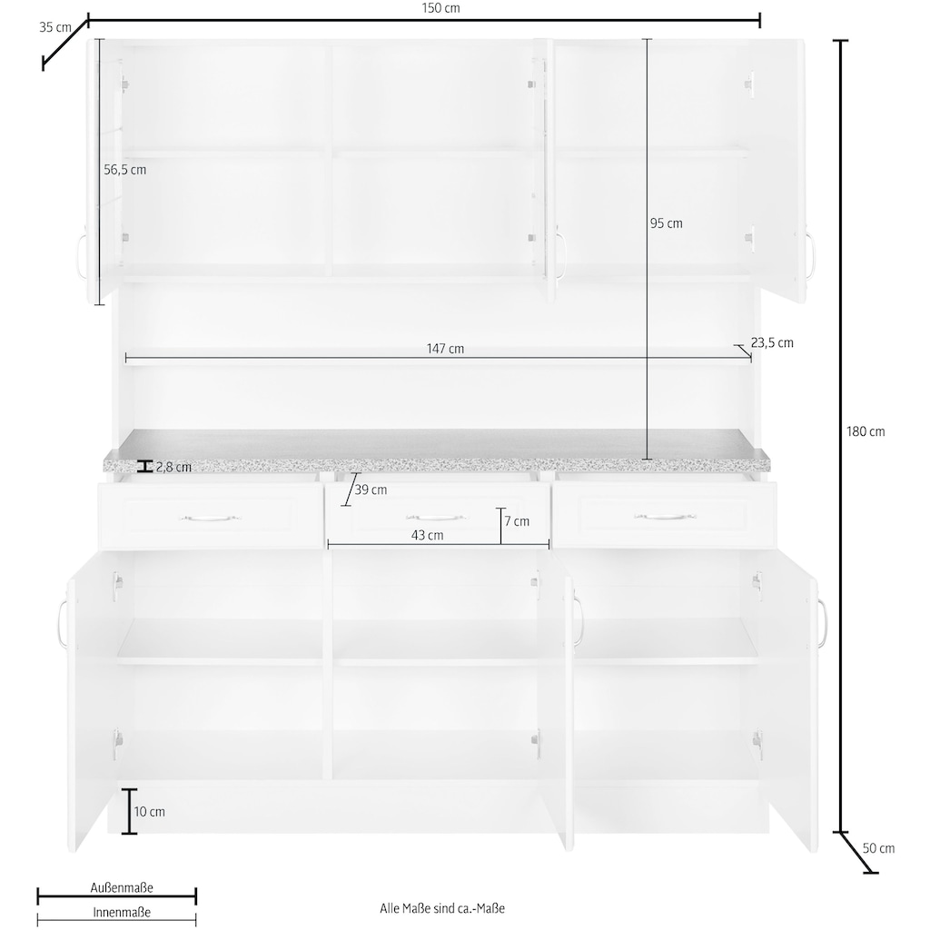 wiho Küchen Buffet »Linz«, 150 cm Breite in Landhaus-Optik