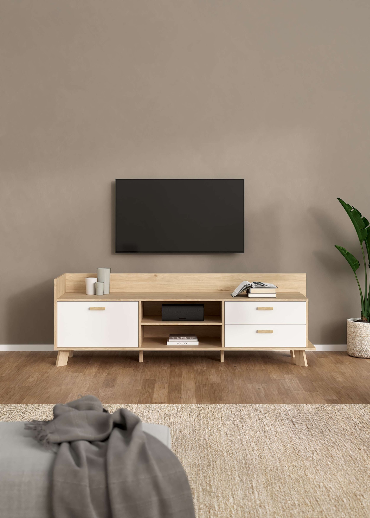 andas Lowboard »Ikast TV-Möbel, Sideboard, TV-Unit, Fernsehschrank, TV-Element«, TV-Kommode, 1 Tür, 2 Schubladen, Breite 182 cm, Höhe 61,6 cm