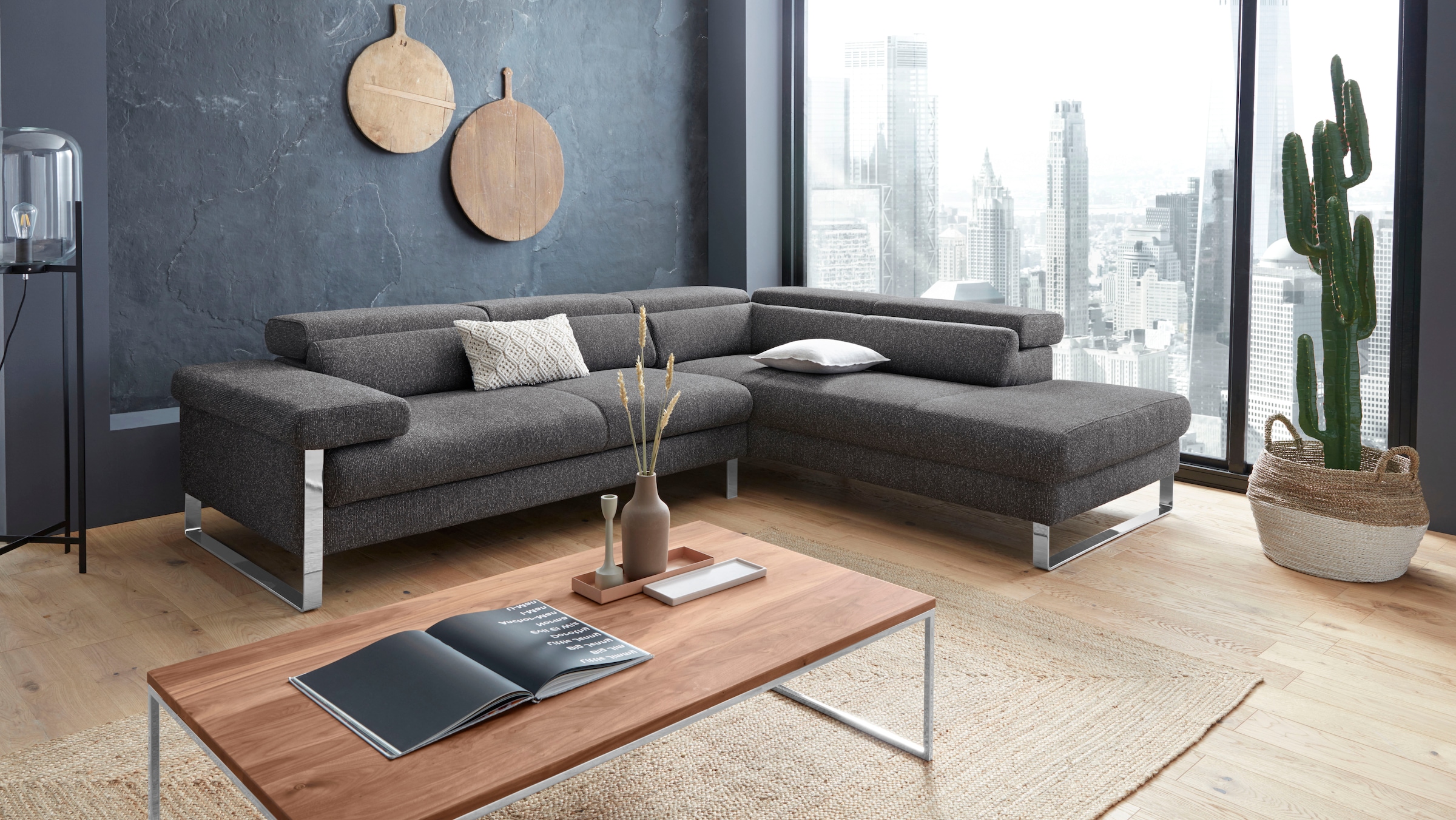 W.SCHILLIG Ecksofa "finn, toller Sitzkomfort, L-Form, hochwertige Verarbeitungsdetails" German Design Award 2016, Fußgestell Chrom glänzend, Breite 281 cm