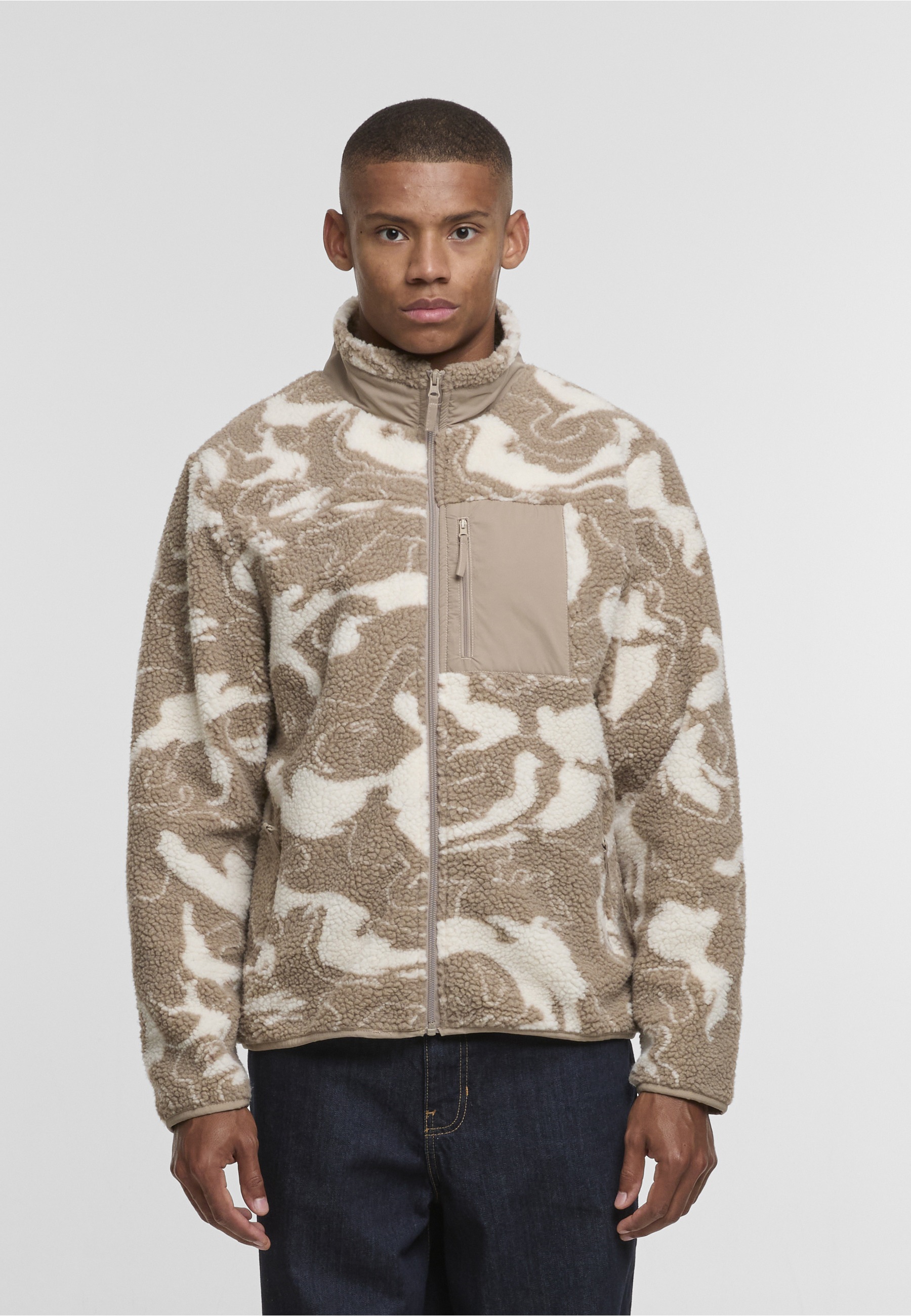 URBAN CLASSICS Allwetterjacke »Urban Classics Pattern Teddy Trackjacket« 1 Stk. tlg. ohne Kapuze