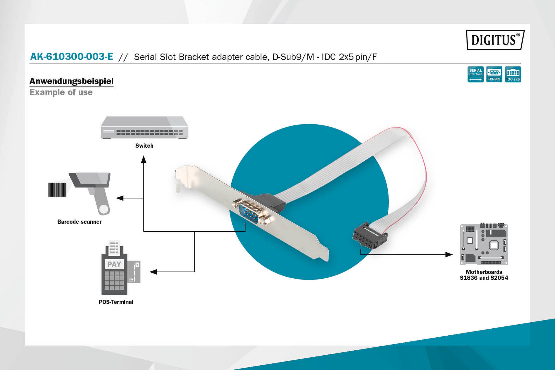 Digitus Video-Kabel »Slotblech Adapterkabel D-Sub9/St, IDC 2x 5pin/Bu«, 25 cm