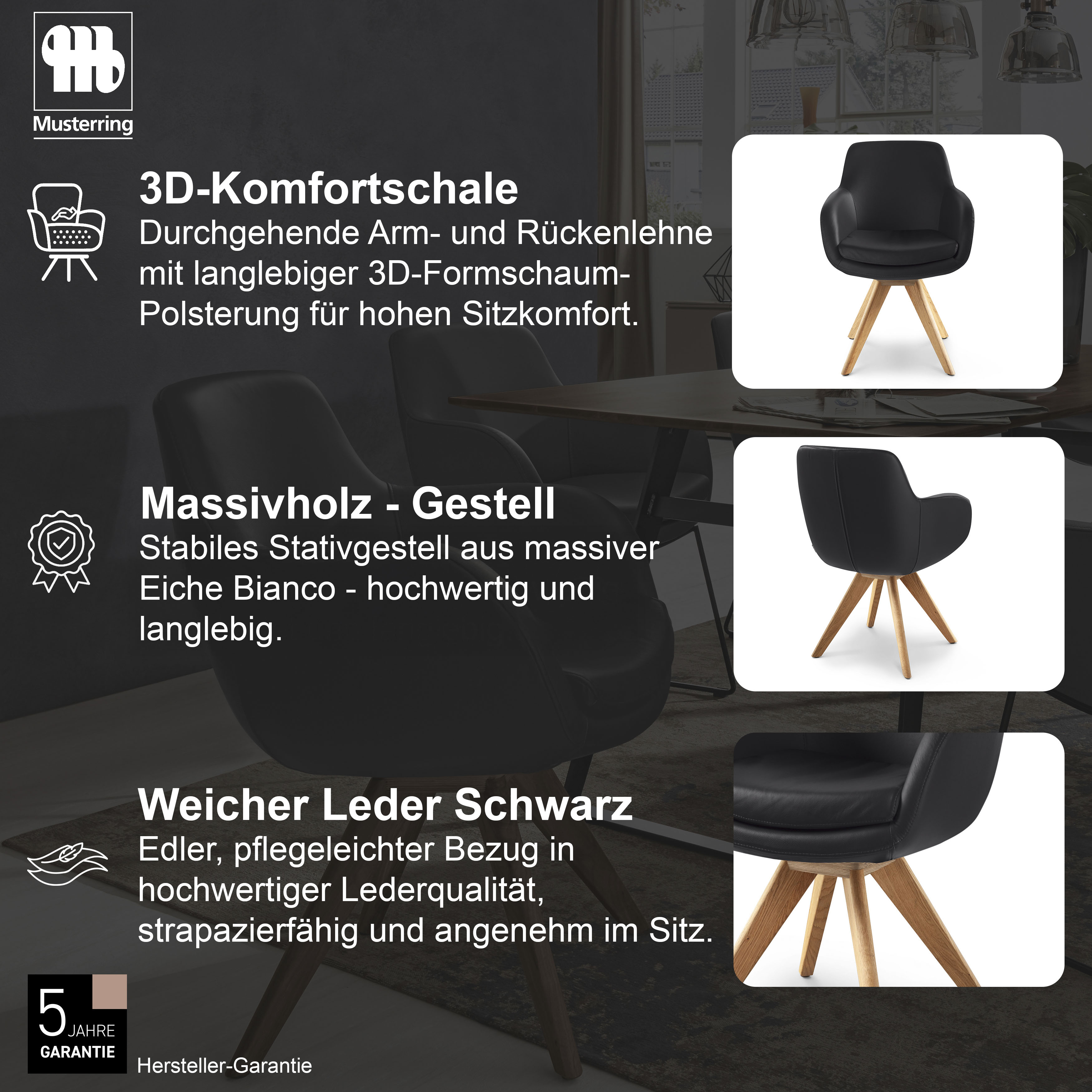 Thumbnail - Musterring Esszimmerstuhl "Tavia" (Set) 2 Stk.Stativgestell Eiche Bianco, Drehfunktion optional, diverse Farben