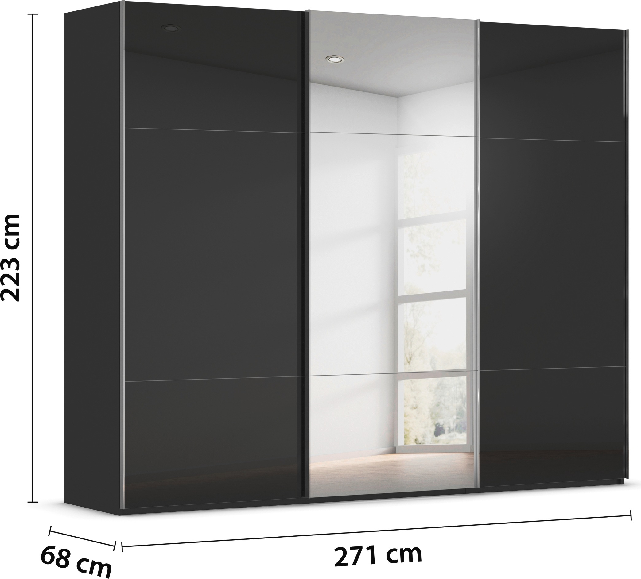 rauch Schwebetürenschrank »Kleiderschrank Schrank Garderobe Schlafzimmerschrank CONTIDO«, (in 3 verschiedenen Ausstattungen BASIC/CLASSIC/PREMIUM), aus hochwertigem Material in 6 Breiten 2 Griff-Farben MADE IN GERMANY