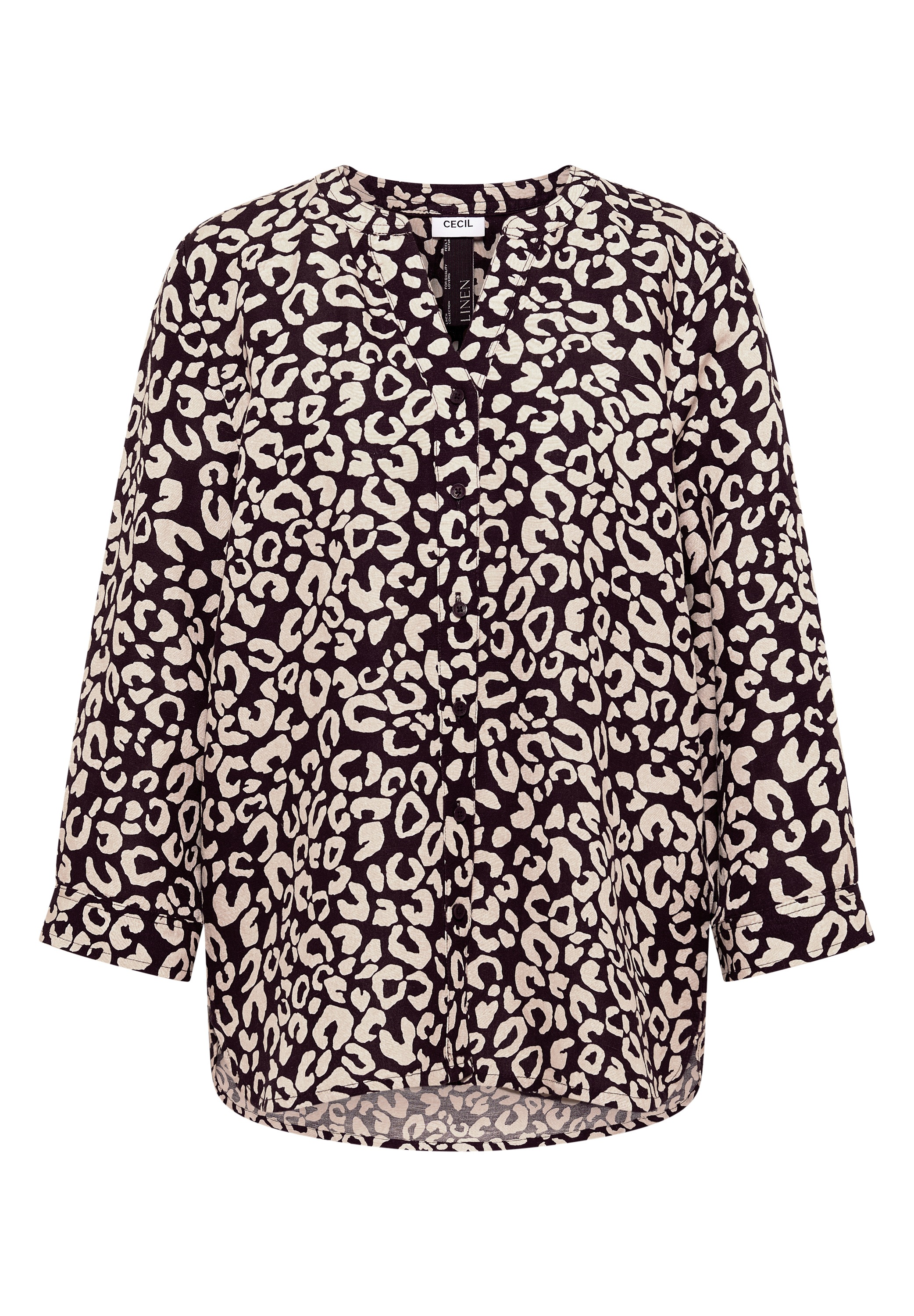 Longbluse CECIL, Damen, Gr. XS (36), rich burgundy, Web, 55% Leinen, 45% Viskose, klassisch normal, Rundhals, Bündchen, Blusen Longbluse, mit Knopfleiste 3