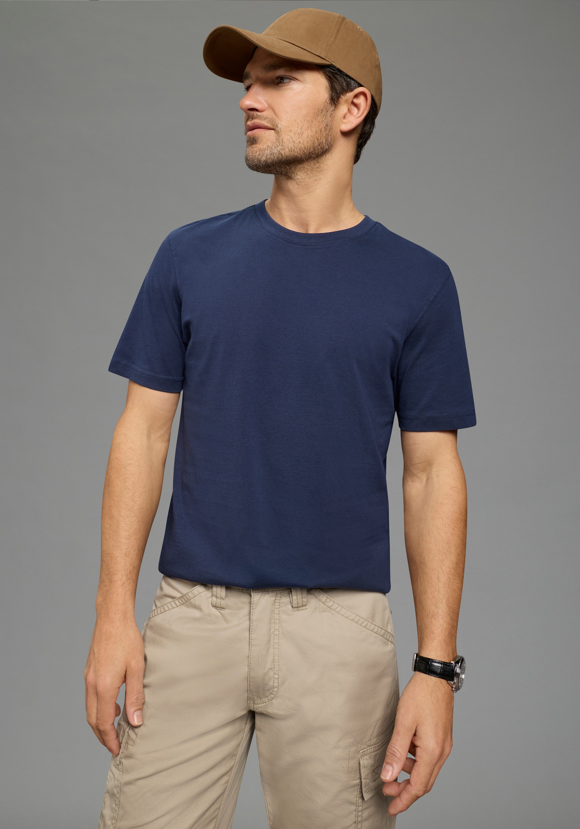 Rundhalsshirt MAN'S WORLD, Herren, Gr. 5XL (72/74), weiß, blau, grau melange, Single Jersey, Obermaterial: 100% Baumwolle, unifarben, Basic, regular fit, Rundhals, Shirts Rundhalsshirt, Kurzarm, Regular Fit, unifarben, Rundhals, aus Baumwolle 2