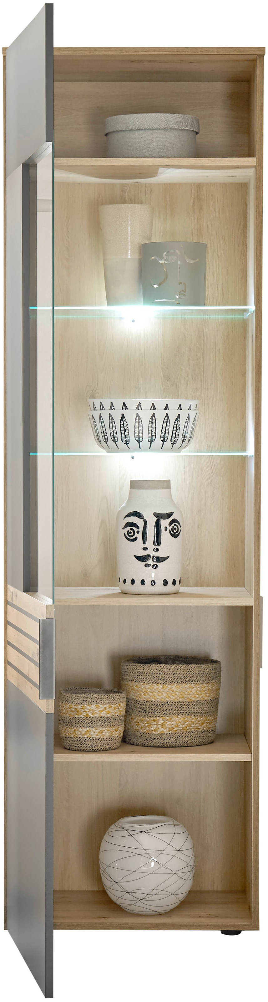 HBZ Vitrine »BZ 5110«, (1 St.), mit LED-Beleuchtung, Vitrinenschrank wahlweise in grau oder weiß