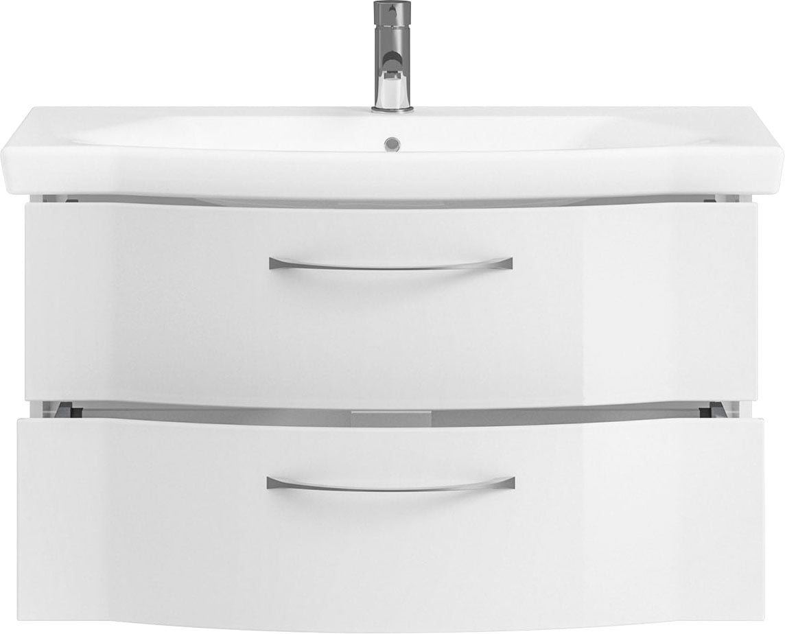 Saphir Badmöbel-Set »6005 Sprint 2-teilig, Keramik-Waschtisch mit LED-Spiegelschrank«, (2 St.), Waschplatz 98 cm breit, inkl. Türdämpfer, 3 Türen, 2 Schubladen