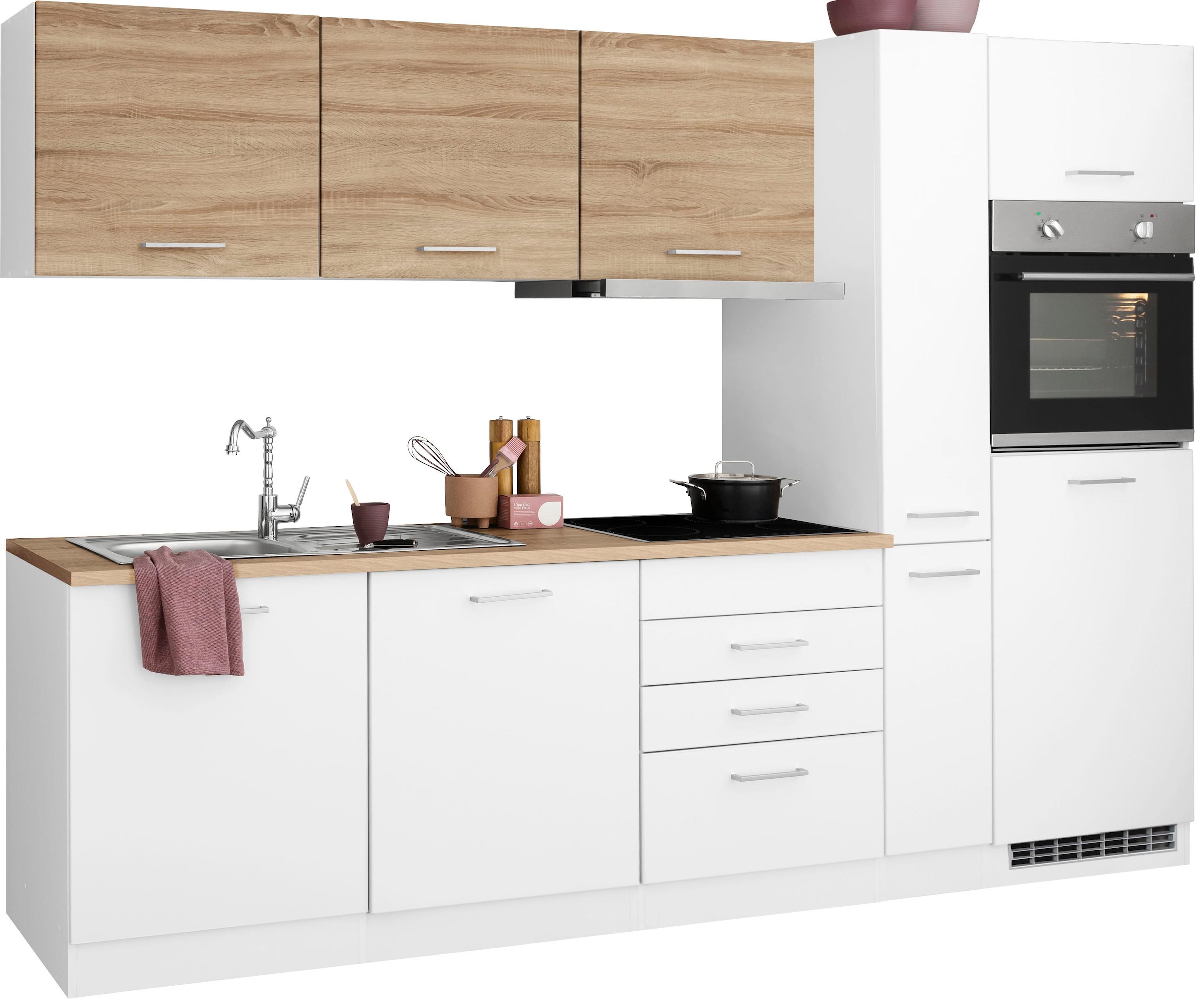KOCHSTATION Küchenzeile »KS-Visby«, mit E-Geräten, Breite 270 cm inkl. Kühlschrank und Geschirrspüler