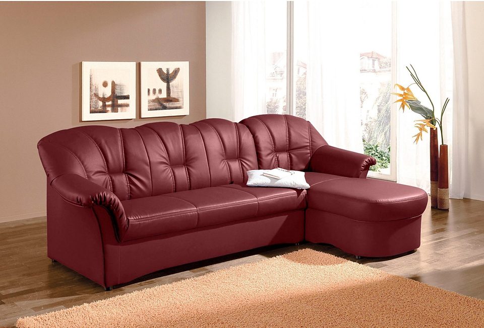 DOMO collection Ecksofa "Papenburg, zeitlose Rückensteppung, elegante Formensprache, L-Form" in großer Farbvielfalt, wahlweise mit Bettfunktion