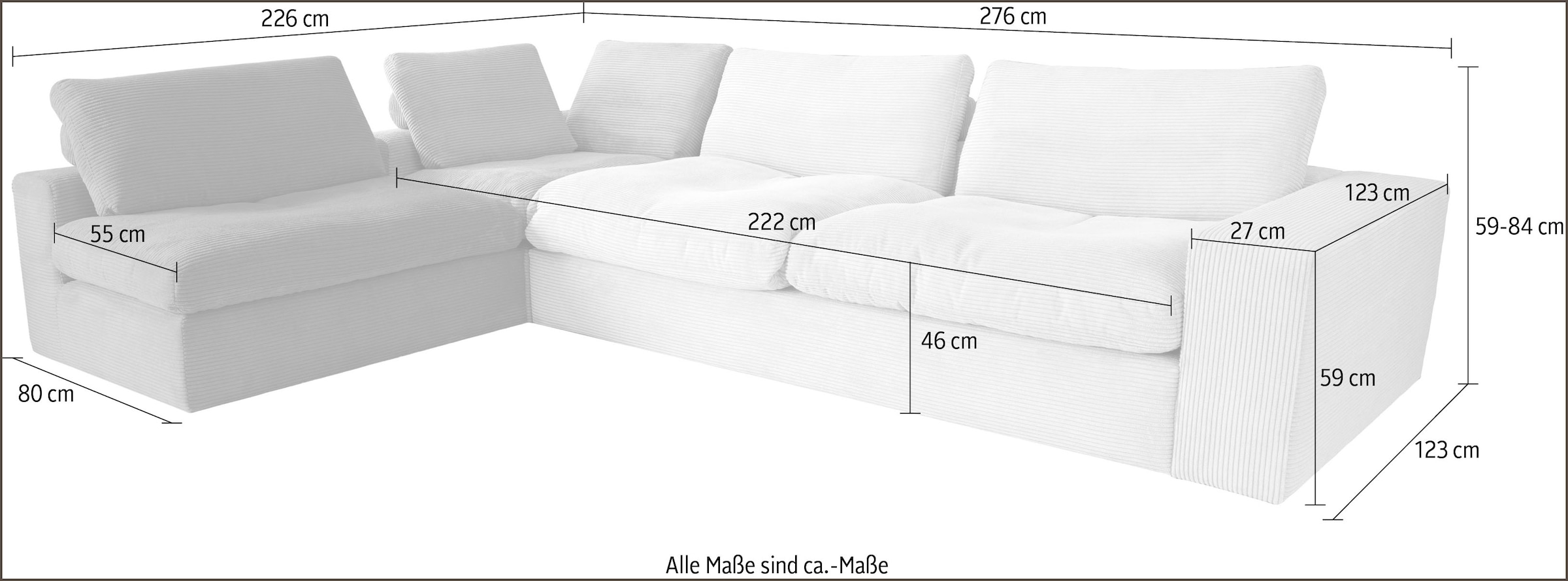 alina Ecksofa »Sandy«, mit losen Sitz und Rückenkissen, in modernem Cordstoff