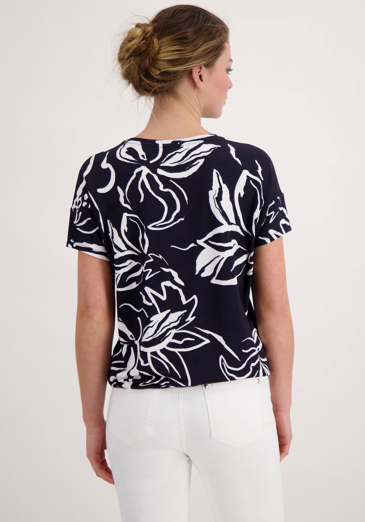 Monari Rundhalsshirt, mit Glitzerschrift und Blumendruck für kaufen | BAUR | T-Shirts