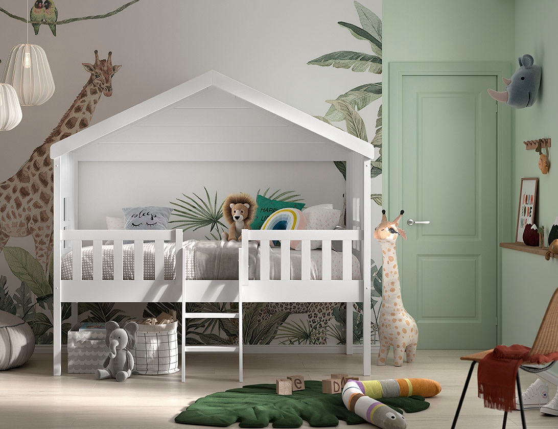 Vipack Hausbett »Hausbett«, (Made in Europe), inkl. Rolllattenrost und Leiter, wahlweise mit Rutsche