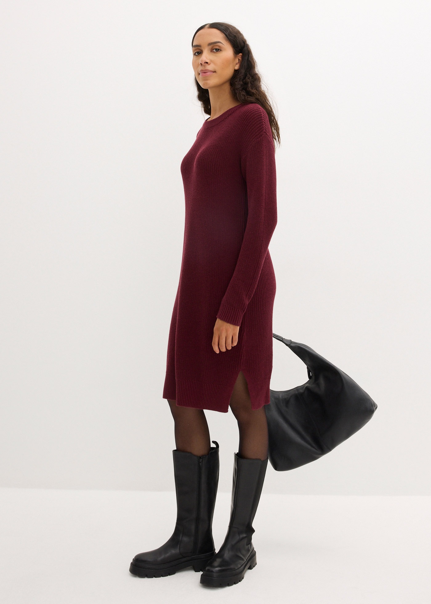 bonprix Strickkleid Oversize-Rippstrick, bequeme Passform, seitliche Schlitze