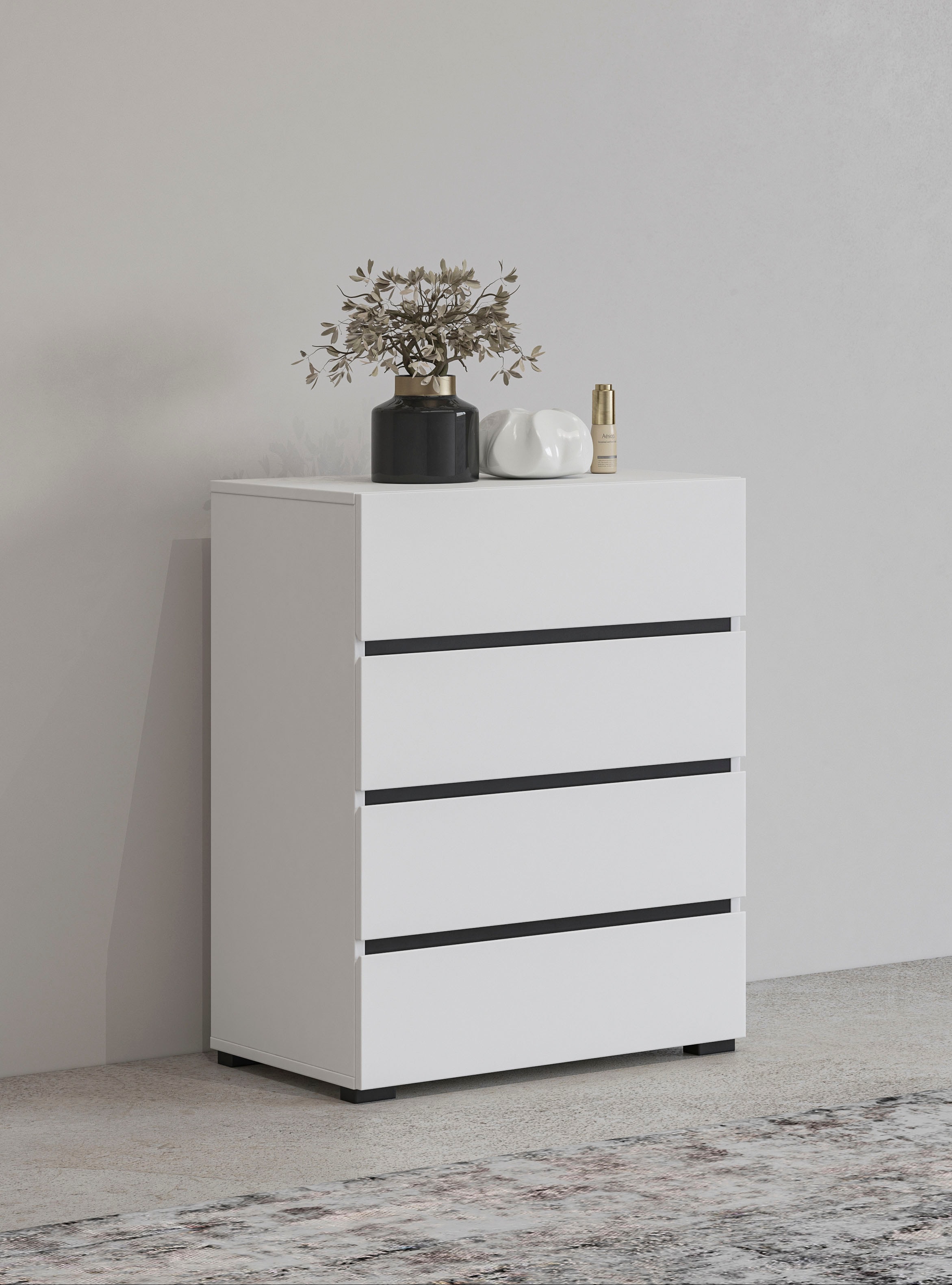 INOSIGN Kommode "Cross,Breite 60 cm, moderne grifflose Sideboard,4 Schubkästen", Schubladenschrank mit viel Stauraum, Fl