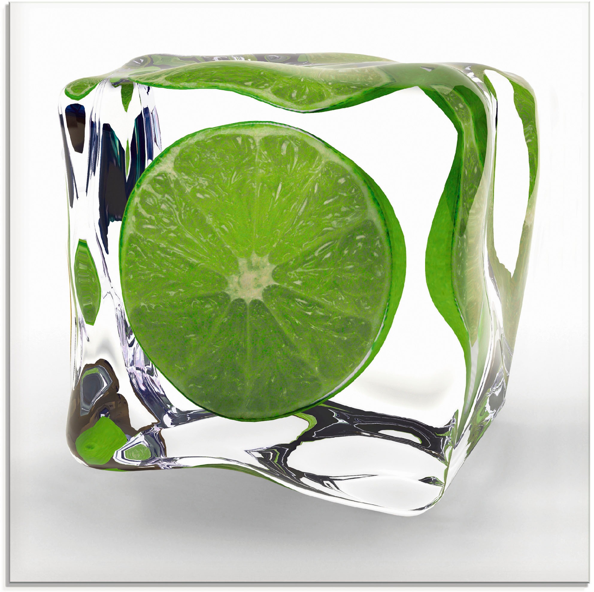 Artland Glasbild »Limette im Eiswürfel«, Lebensmittel, (1 St.), in verschiedenen Größen