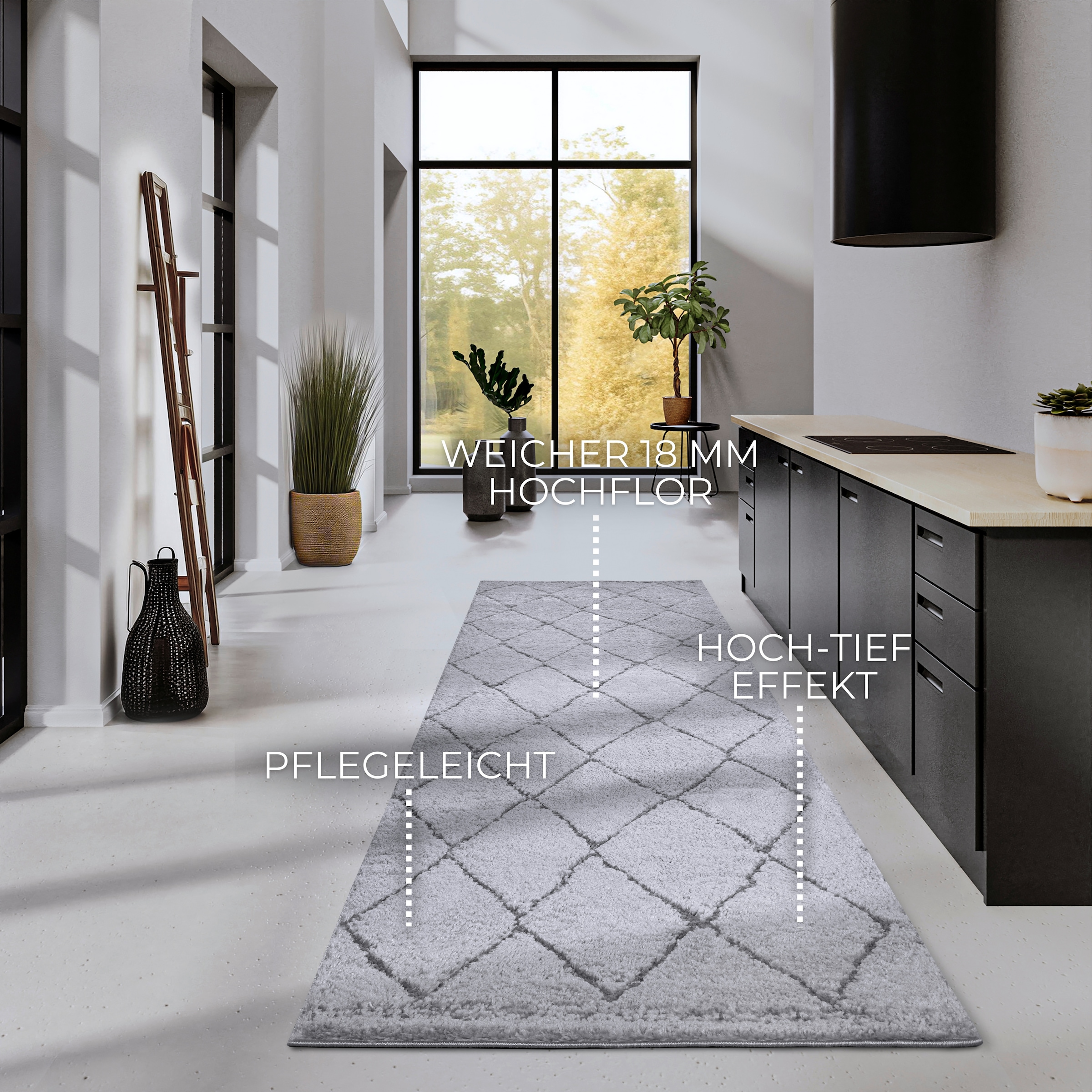 ELLE DECORATION Designteppich »Perrotin«, rechteckig, 18 mm Höhe, Läufer, Shaggy, flauschig, weich, Langflor, modern, Hoch Tief Effekt