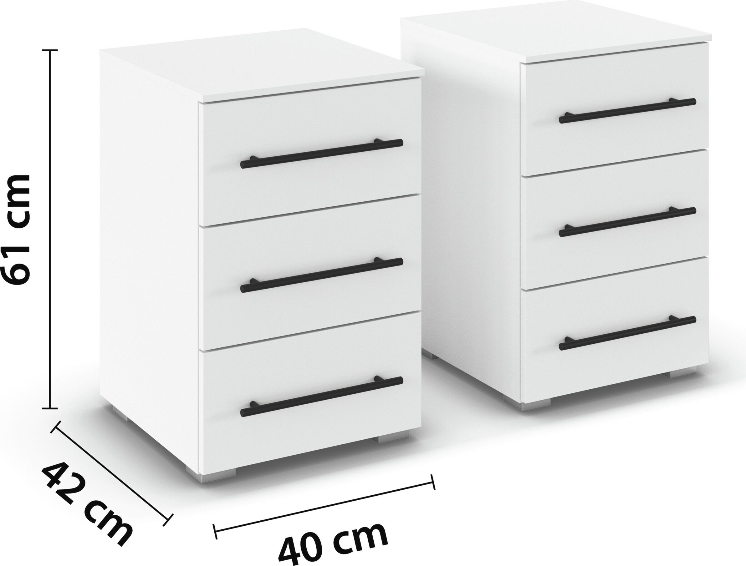 OTTO home Nachtkommode »Nachttisch Nachtkonsole Nachtschrank RONDO 2er-Set« Set, Breite 40 / Höhe 61 cm, 2 Stk. tlg. mit 3 geräumigen Schubladen Metallgriff in Schwarz MADE IN GERMANY