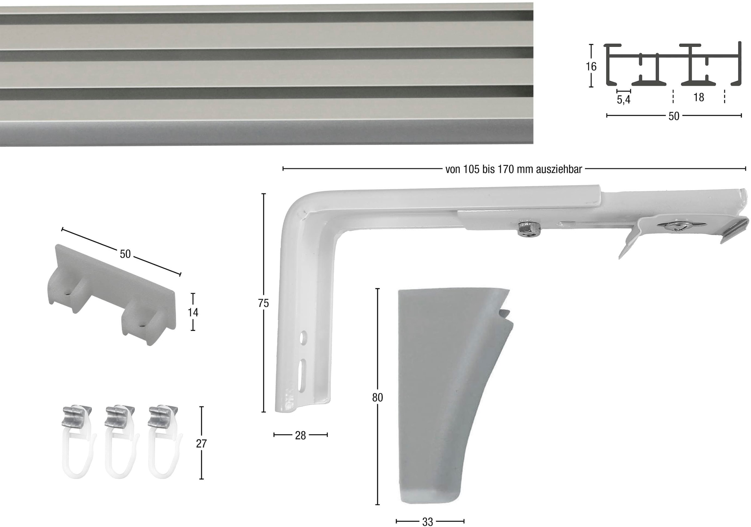 GARESA Gardinenschiene »Flächenvorhangschiene Compact«, 3 läufig-läufig, Wunschmaßlänge, Aluminiumschiene für Vorhänge mit Gleiter, verlängerbar, Wand