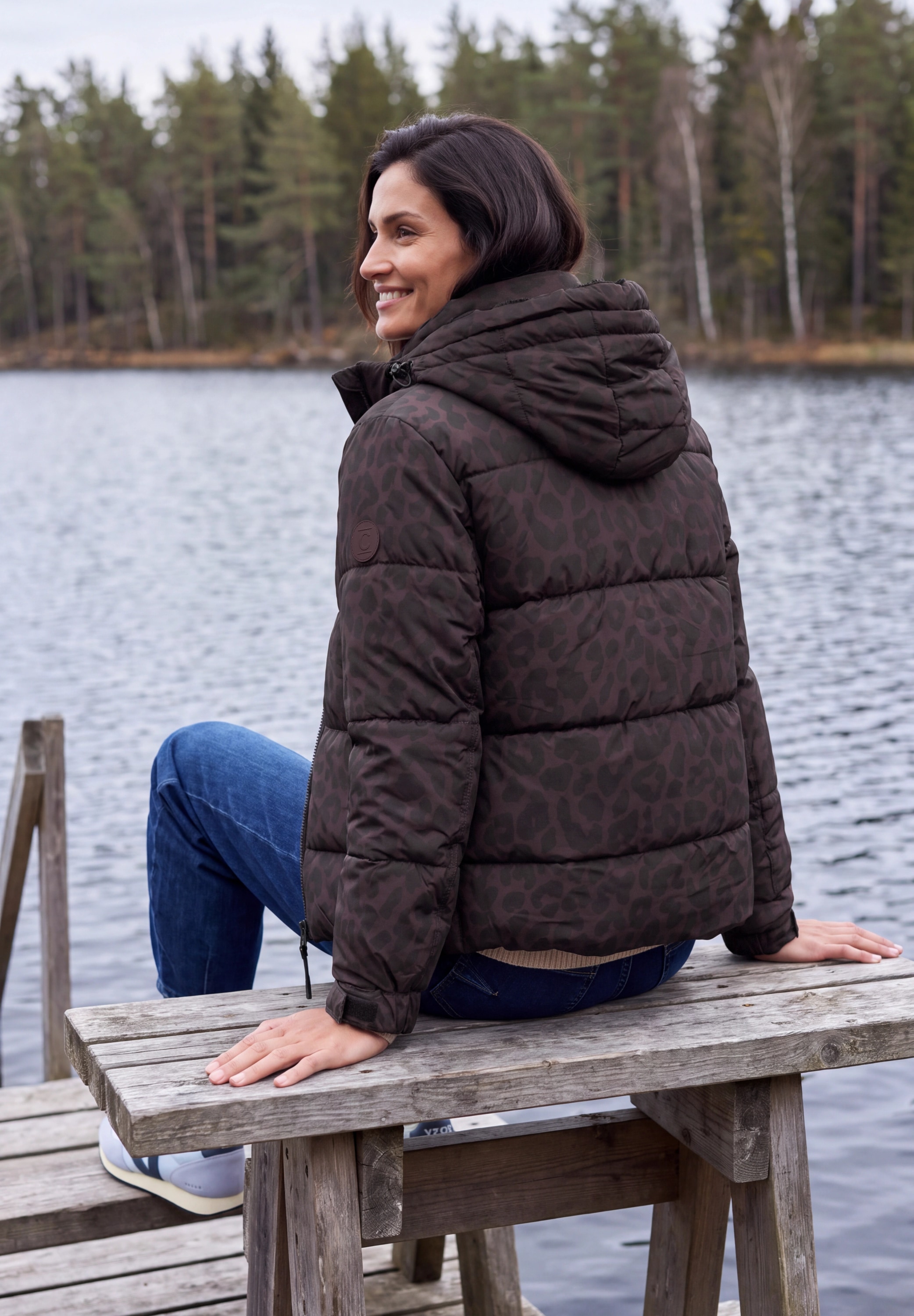 Cecil Steppjacke mit Kapuze mit Animal-Print,