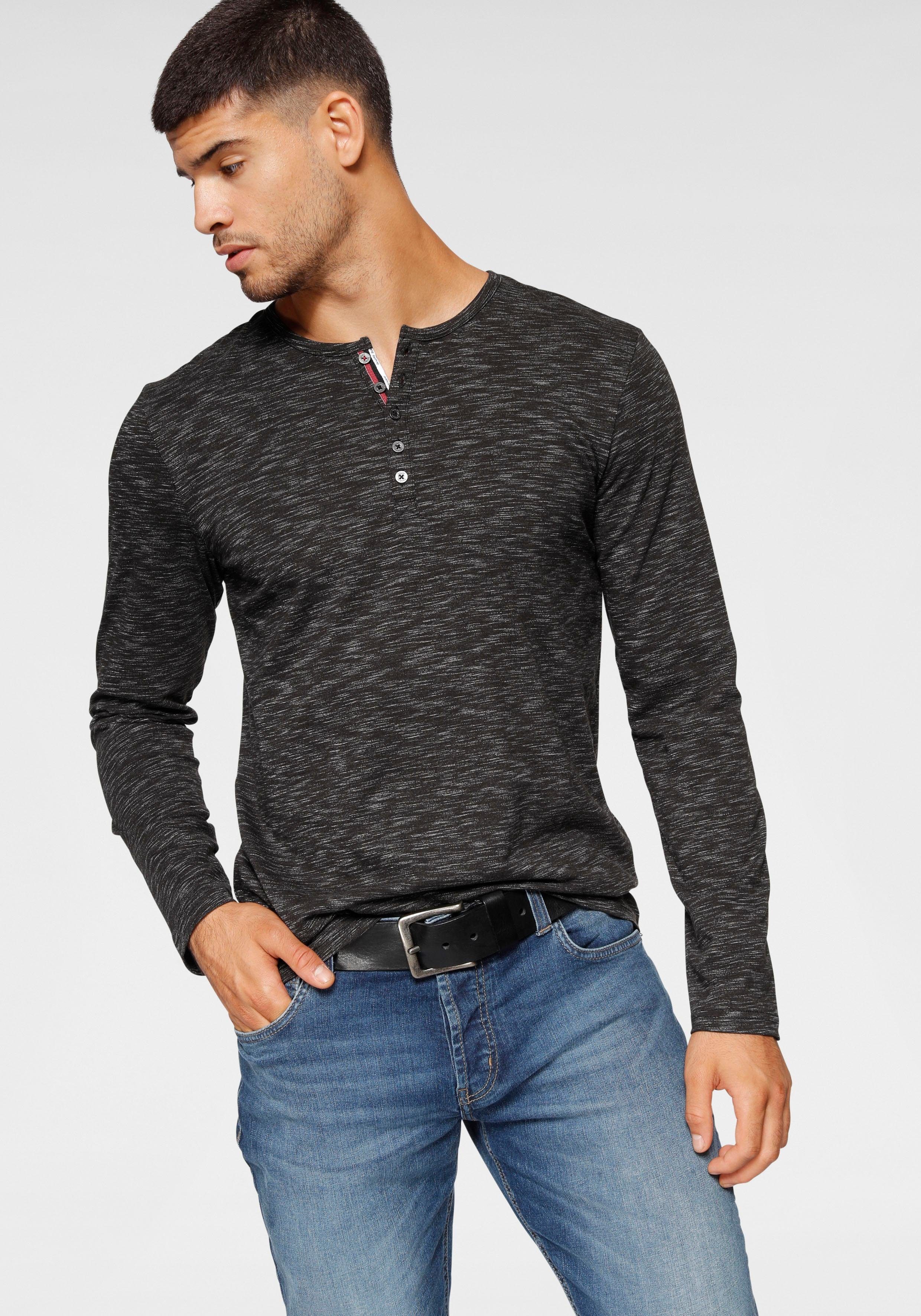 Bruno Banani Langarmshirt "mit exklusiver Melange-Optik" Henley-Shirt mit markanter Knopfleiste