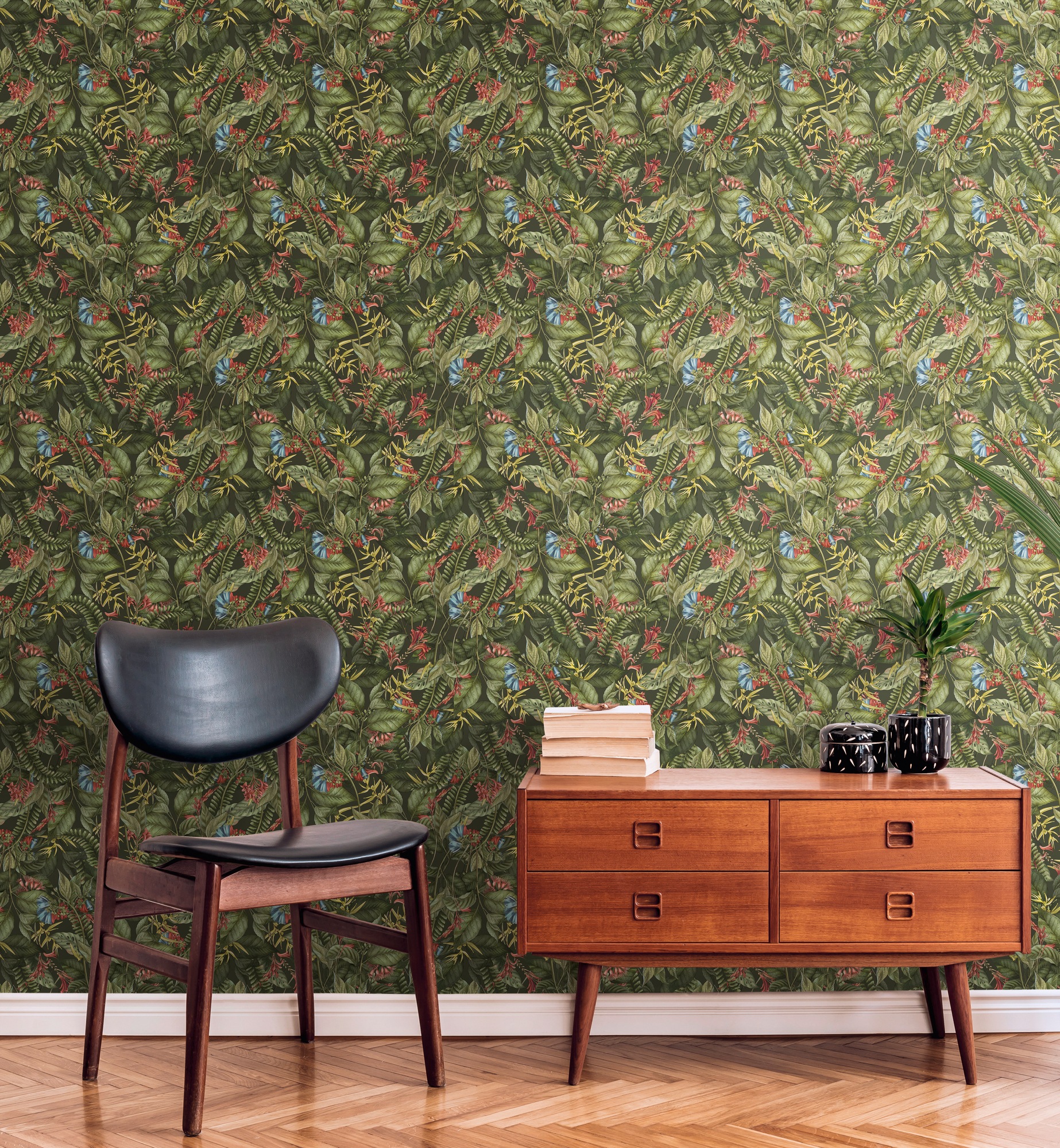 living walls Vliestapete "Drawn Into Nature Dschungel-Tapete Mustertapete Floral Dschungeloptik" matt strukturiert Vliestapete Dschungel für Schlafzimmer Küche Wohnzimmer Dschungel Flur