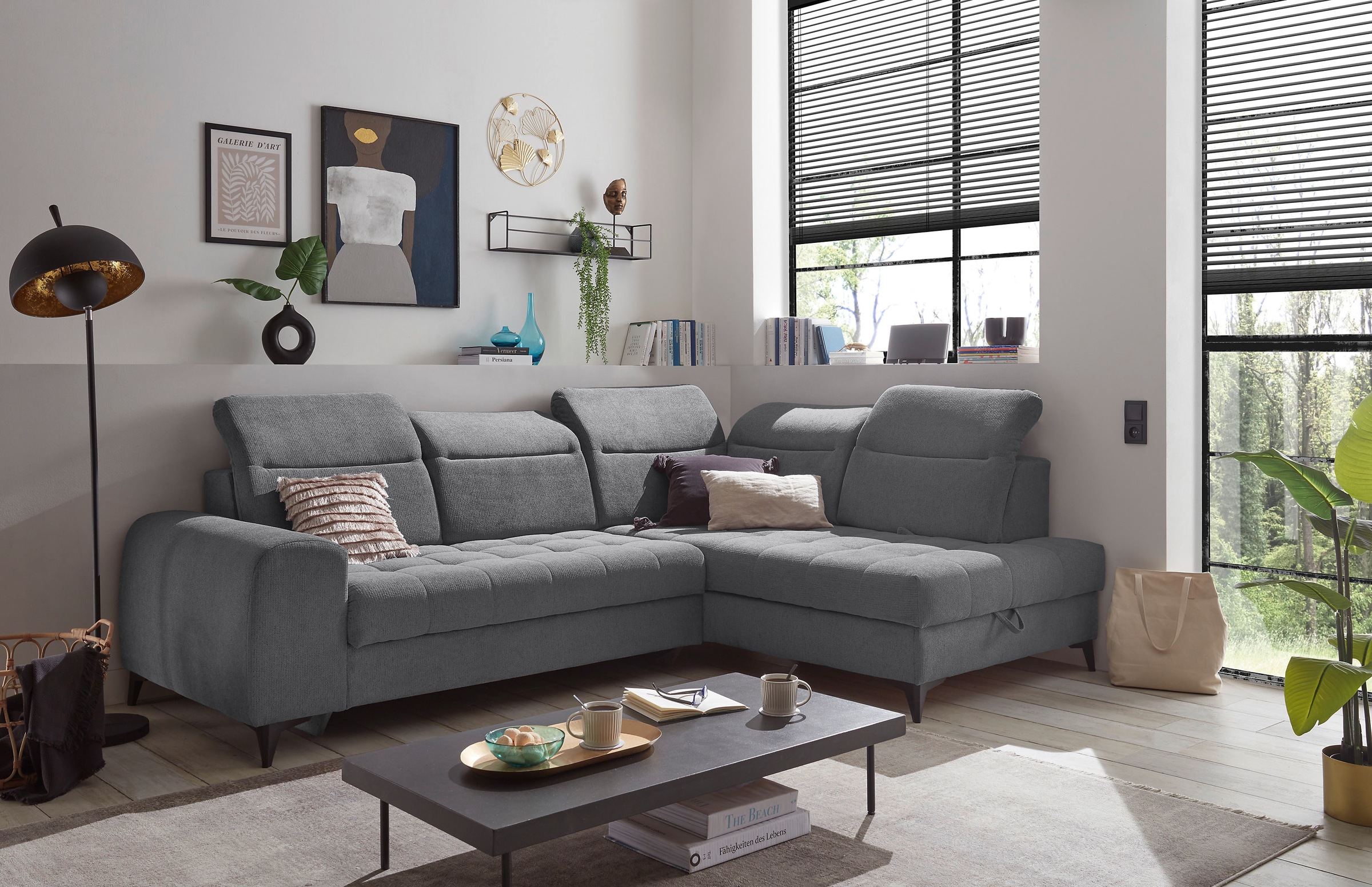 ED EXCITING DESIGN Ecksofa »Rockdale L-Form mit Bettfunktion, Bettkasten«, Kopfteilverstellung, Sitztiefenverstellung & USB-Port