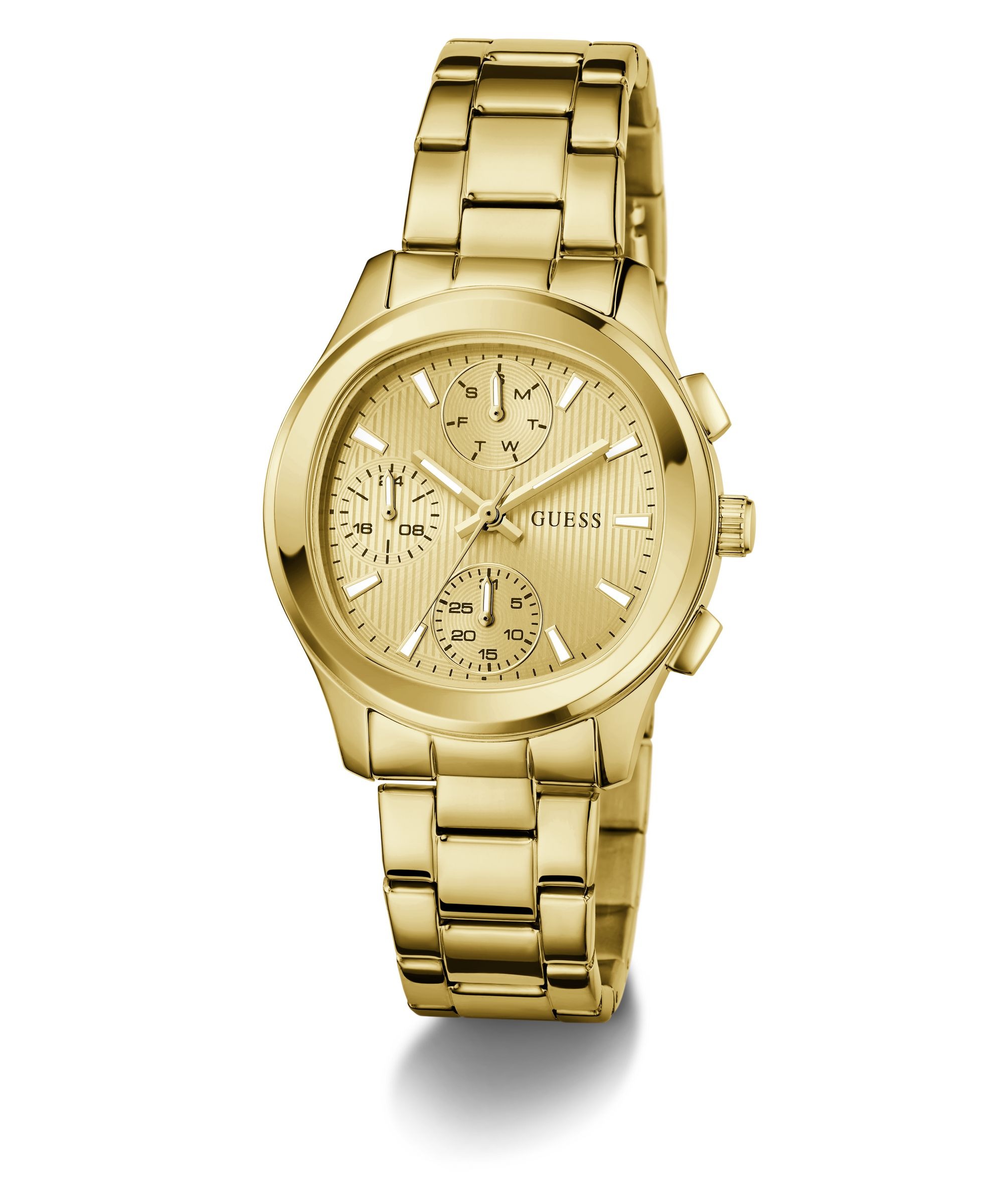 Guess Multifunktionsuhr »BIRDIE« Quarzuhr, Armbanduhr, Damenuhr, Edelstahlarmband, analog, Wochentag