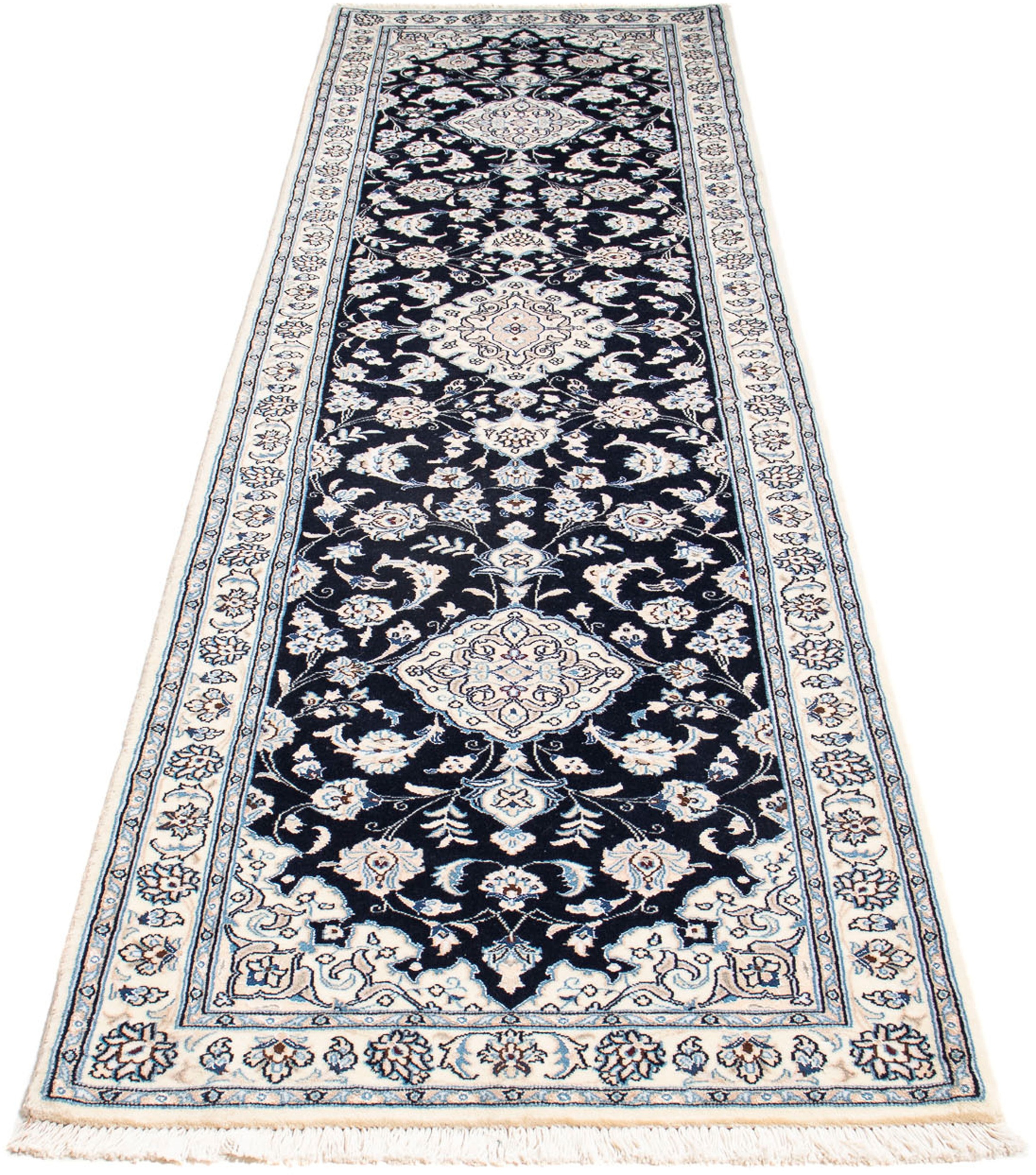 morgenland Orientteppich "Perser - Nain - Royal - 295 x 78 cm - dunkelblau", rechteckig, 10 mm Höhe, Wohnzimmer, Handgek