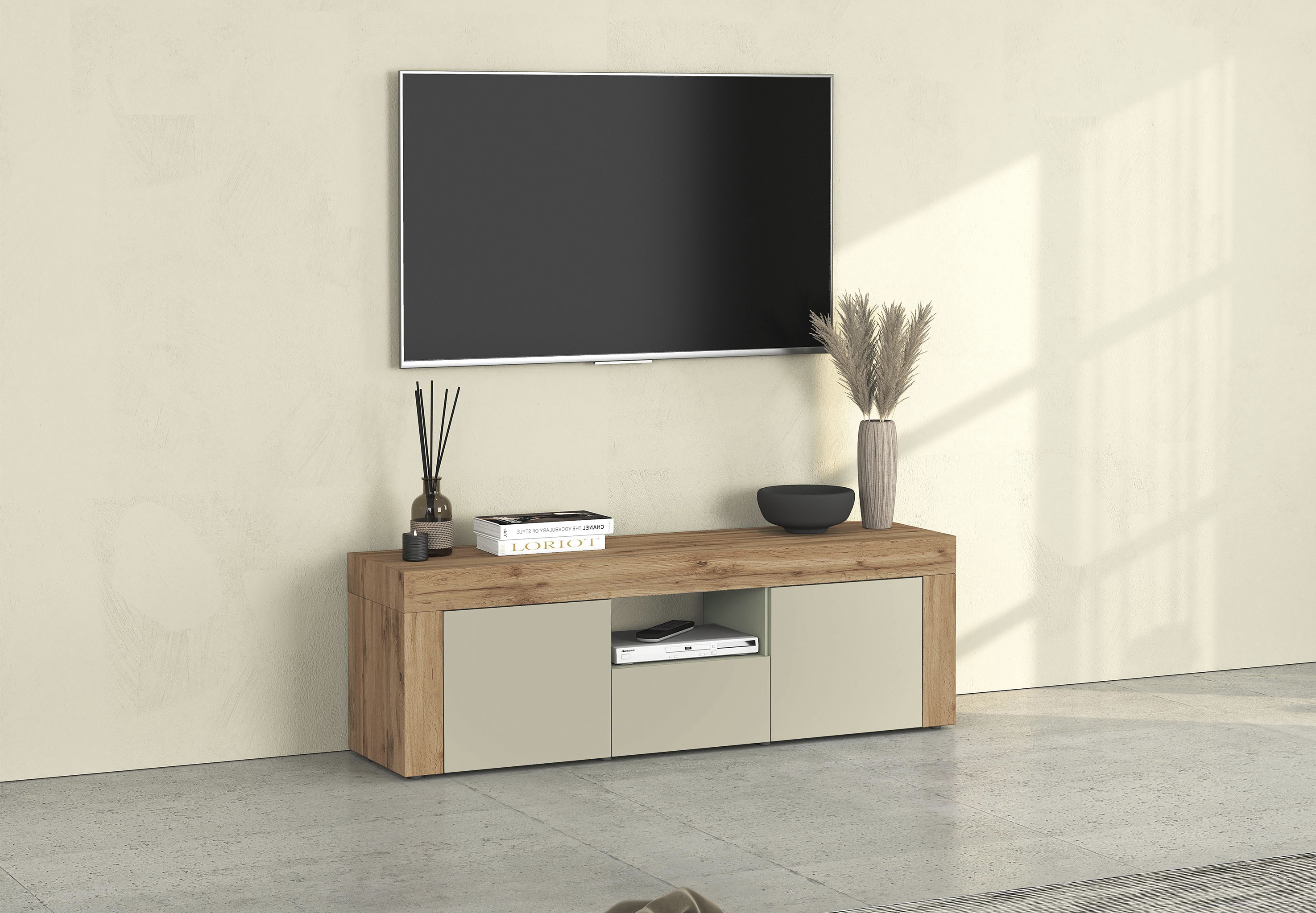 OTTO home Lowboard "CHRONOS Breite 155 cm mit 2 Türen, 1 Schublade,1 offenes Fach" 1 Stk. tlg. TV-Board, Sideboard niedrig, Grifflos mit Push to Open Made in Italy