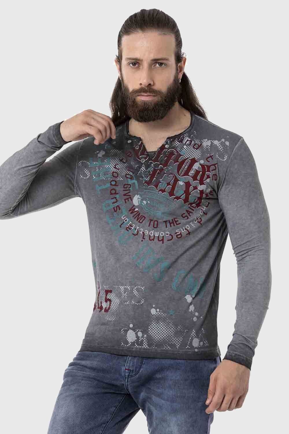 Cipo & Baxx T-Shirt »Sweatshirts«, mit Knopfleiste am Ausschnitt
