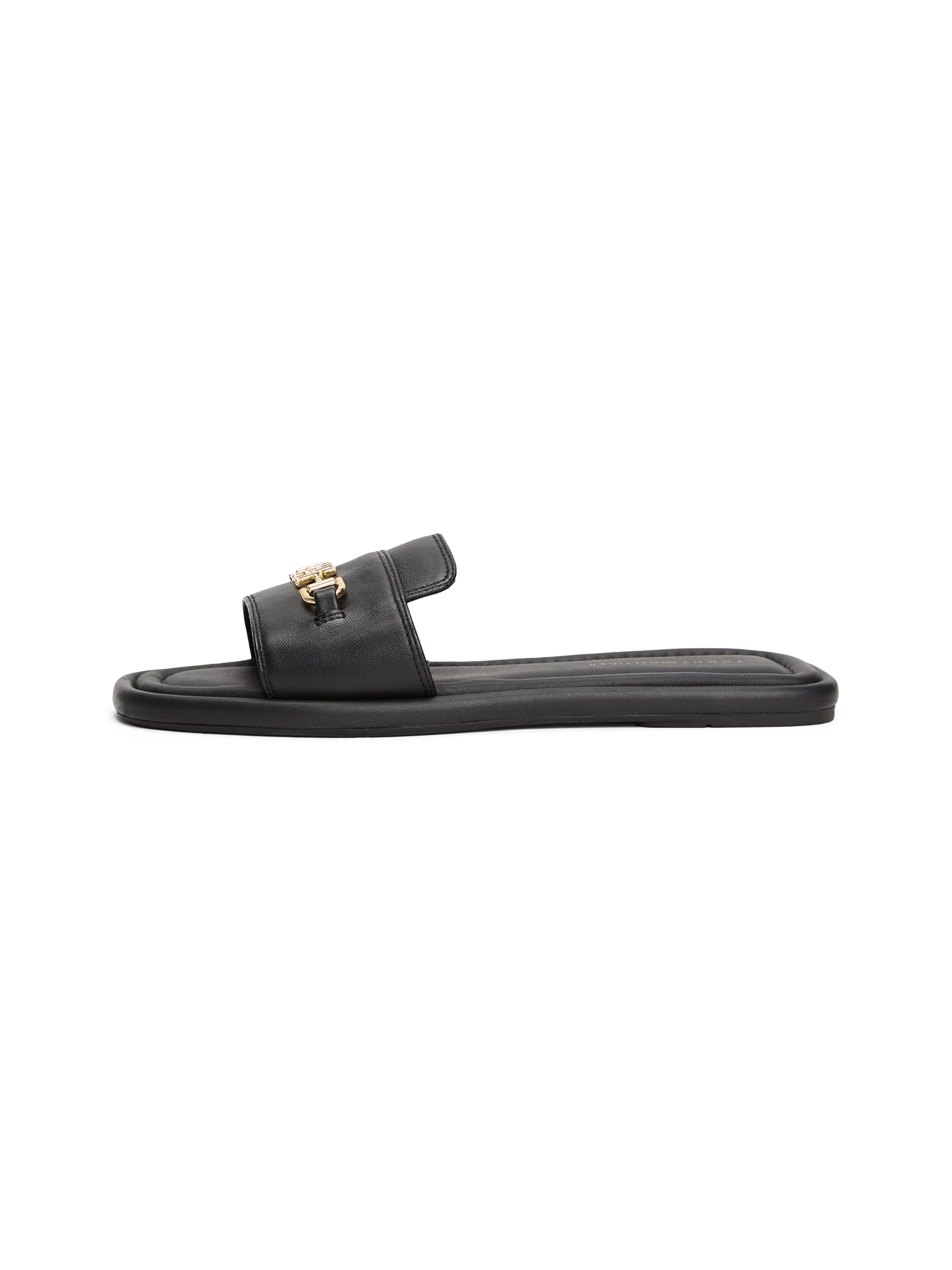 Tommy Hilfiger Pantolette »LEATHER HORSEBIT MULE«, Flats, Sommerschuh, Bequemschuh mit goldfarbener Zierspange