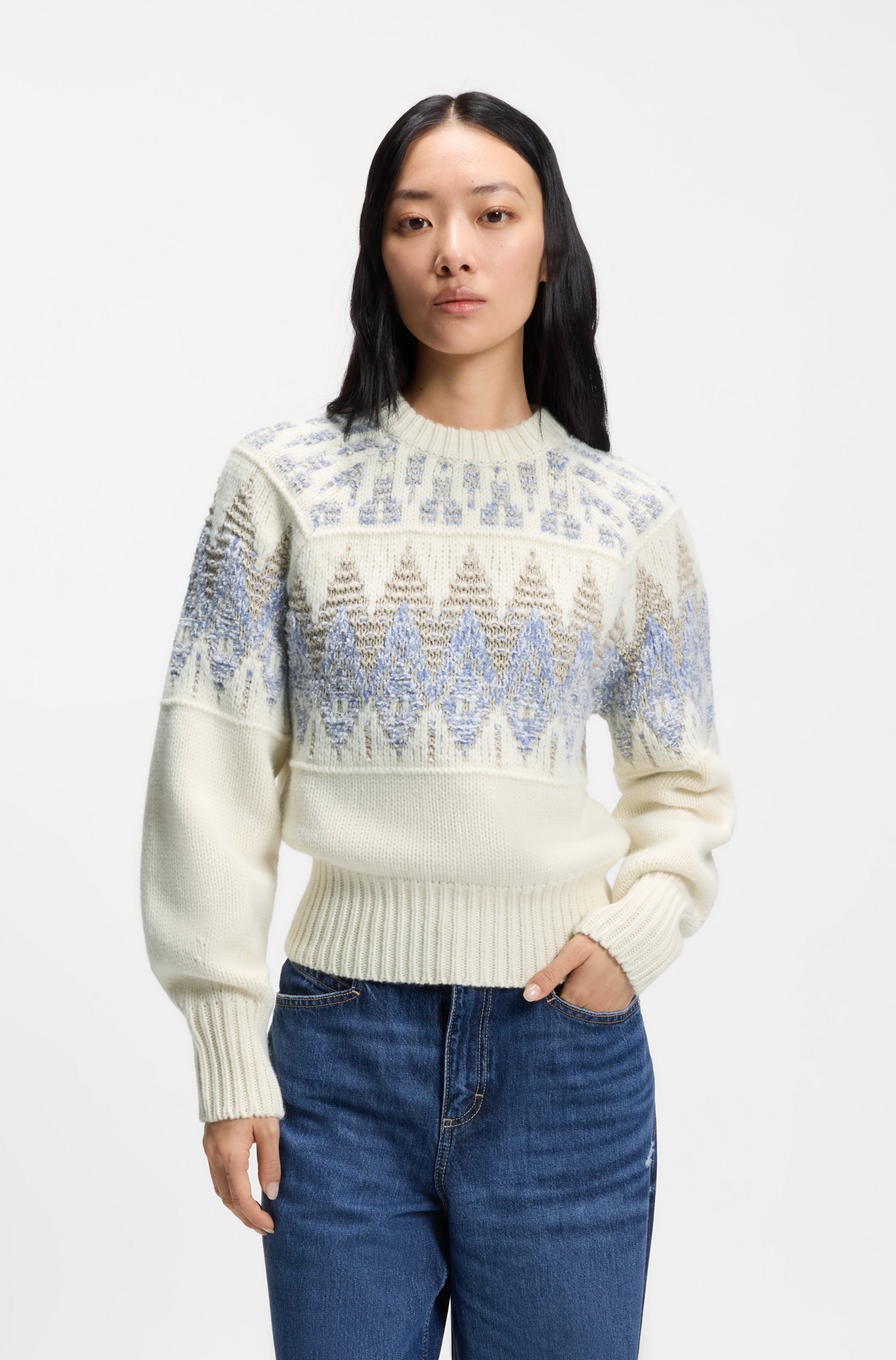 BOSS ORANGE Strickpullover "Farombo Premium Damenmode" mit Jacqaurdmuster, günstig online kaufen