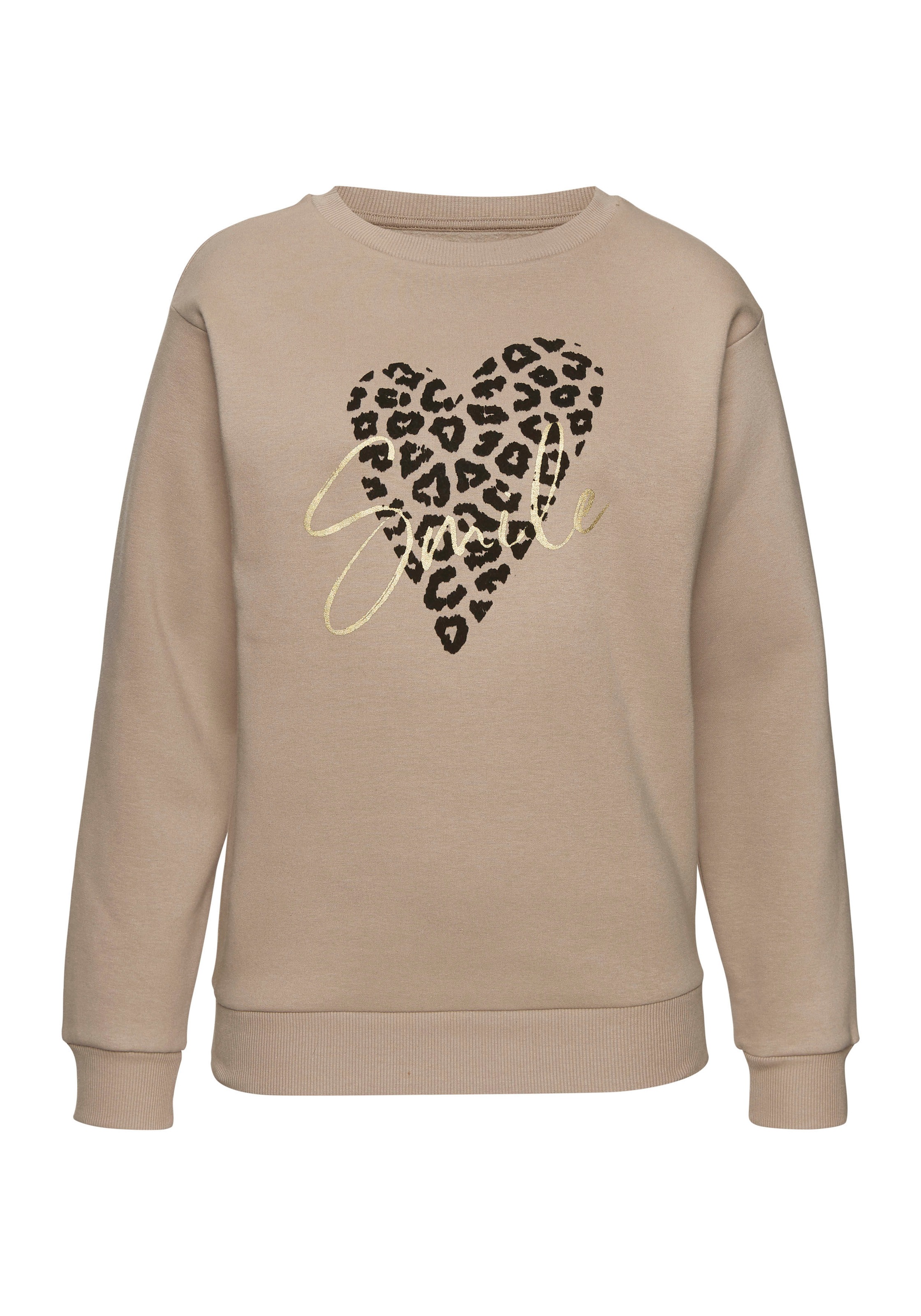LASCANA Sweatshirt, mit Herz-Leo-Druck, Loungewear günstig online kaufen