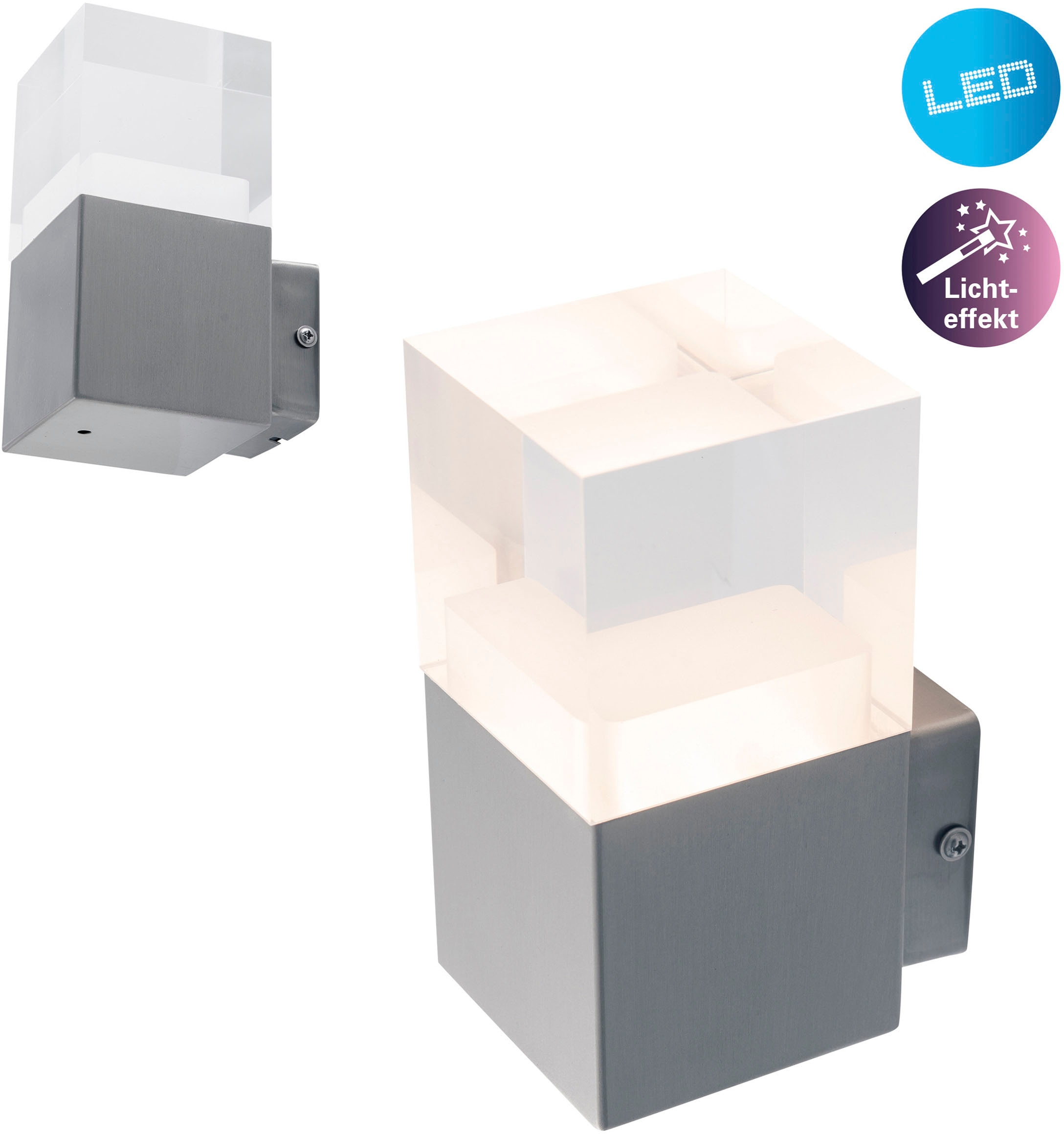 näve LED Außen-Wandleuchte "Leah", 1 flammig, Edelstahl/Kunststoff in metall blank/opal incl. 15x LED warmweiß IP44