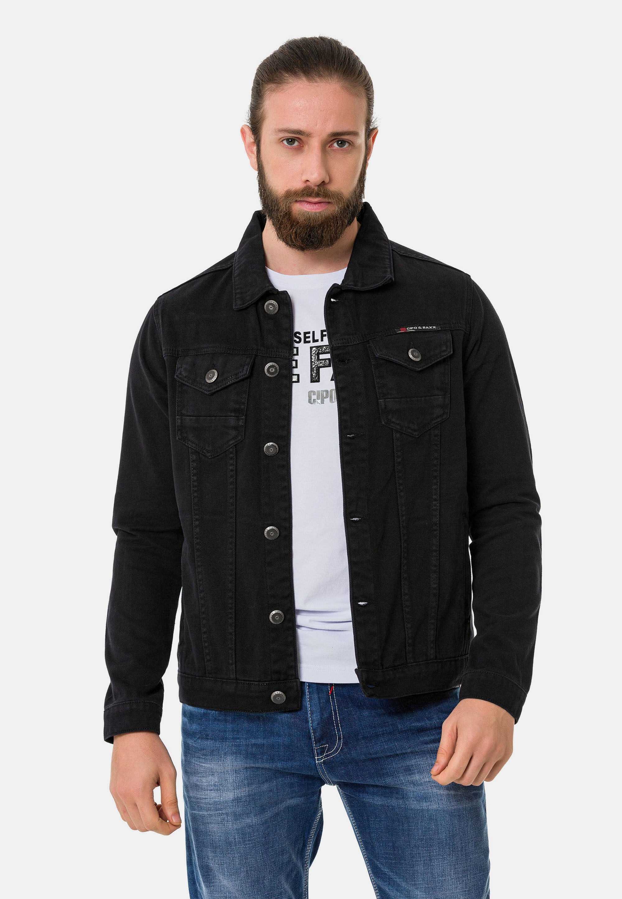 Cipo & Baxx Jeansjacke »CJ289« ohne Kapuze mit Knopfleiste
