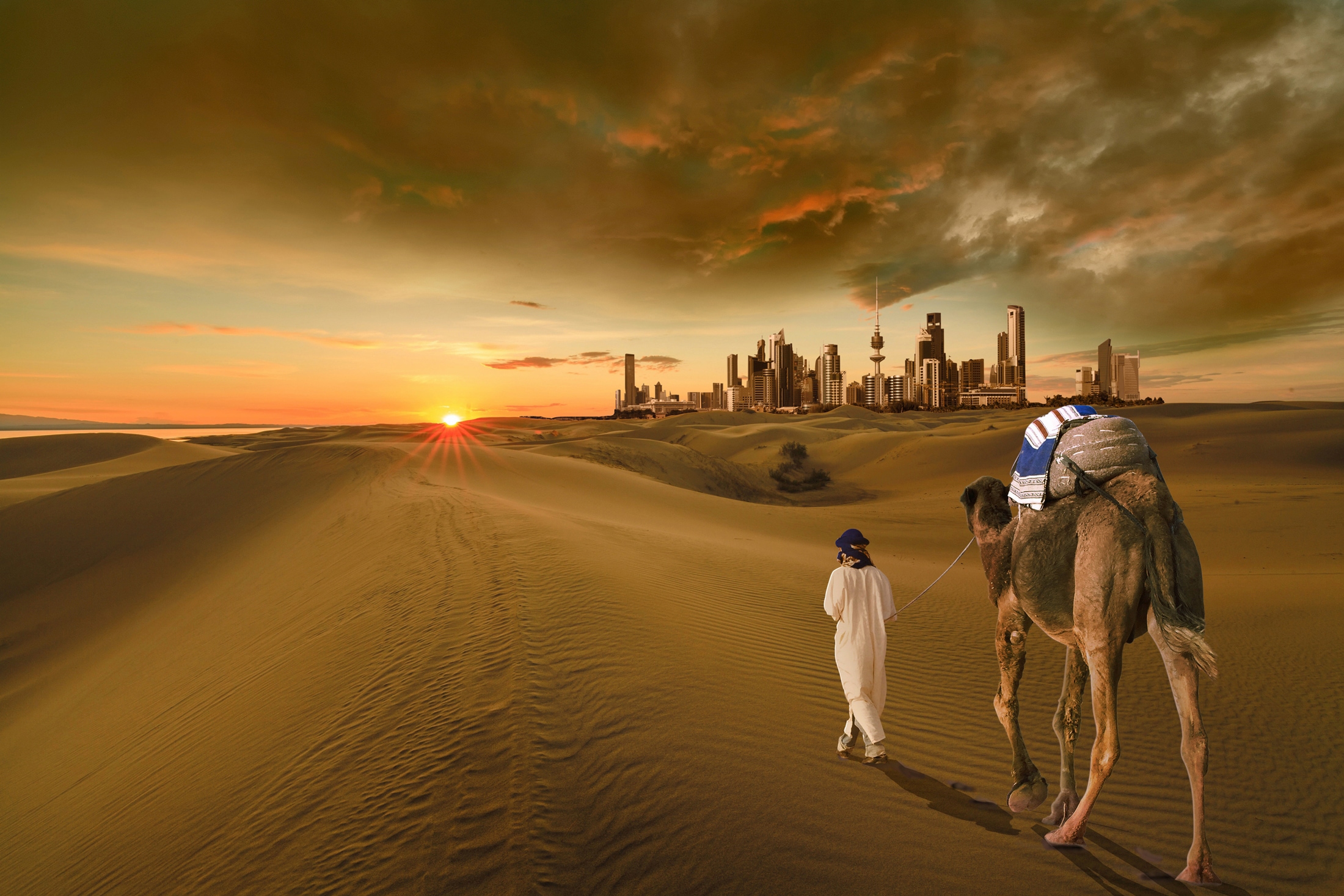 Papermoon 1100000002199 "KUWAIT-STADT-WÜSTE KAMEL DÜNEN SKYLINE STRAND MEER GOLF"