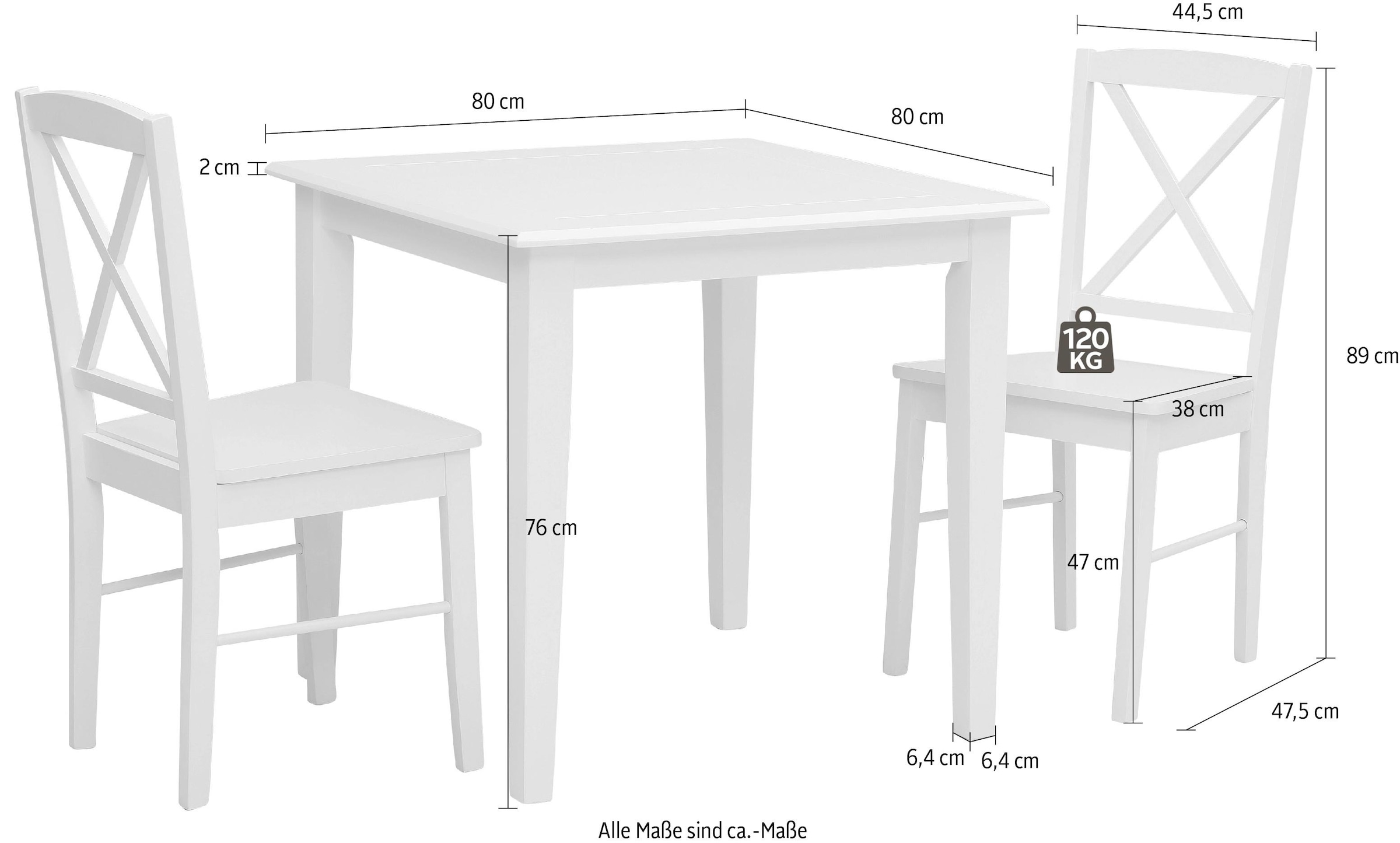 Home affaire Essgruppe »Olvera«, (Set, 3 tlg.), aus Fullerton Esstisch 80 cm und 2 Sonoma Esszimmerstühlen (3-tlg.)