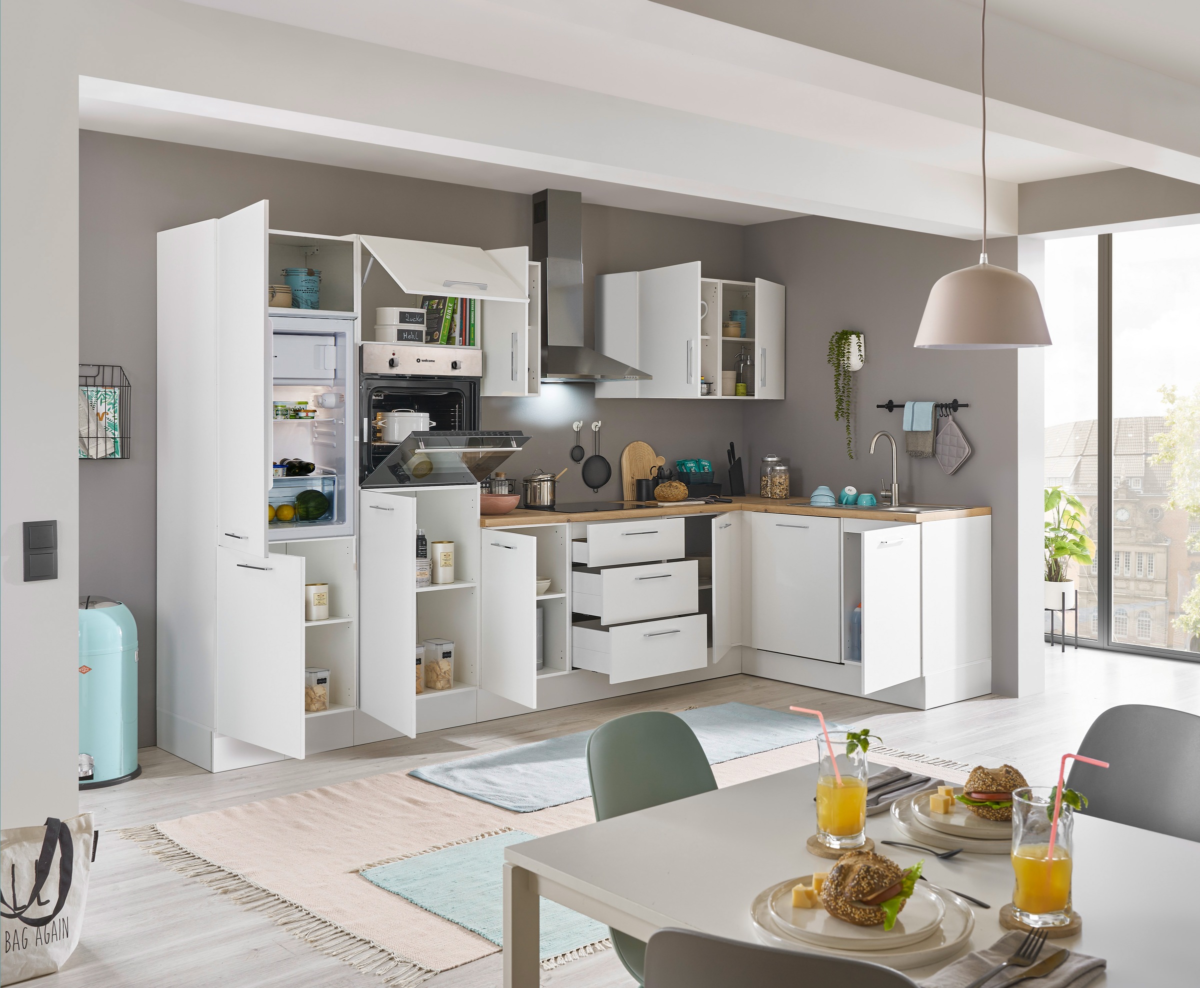 BASIC by Balculina Winkelküche »Turin«, Stellbreite 340x175 cm, wahlweise mit E-Geräten