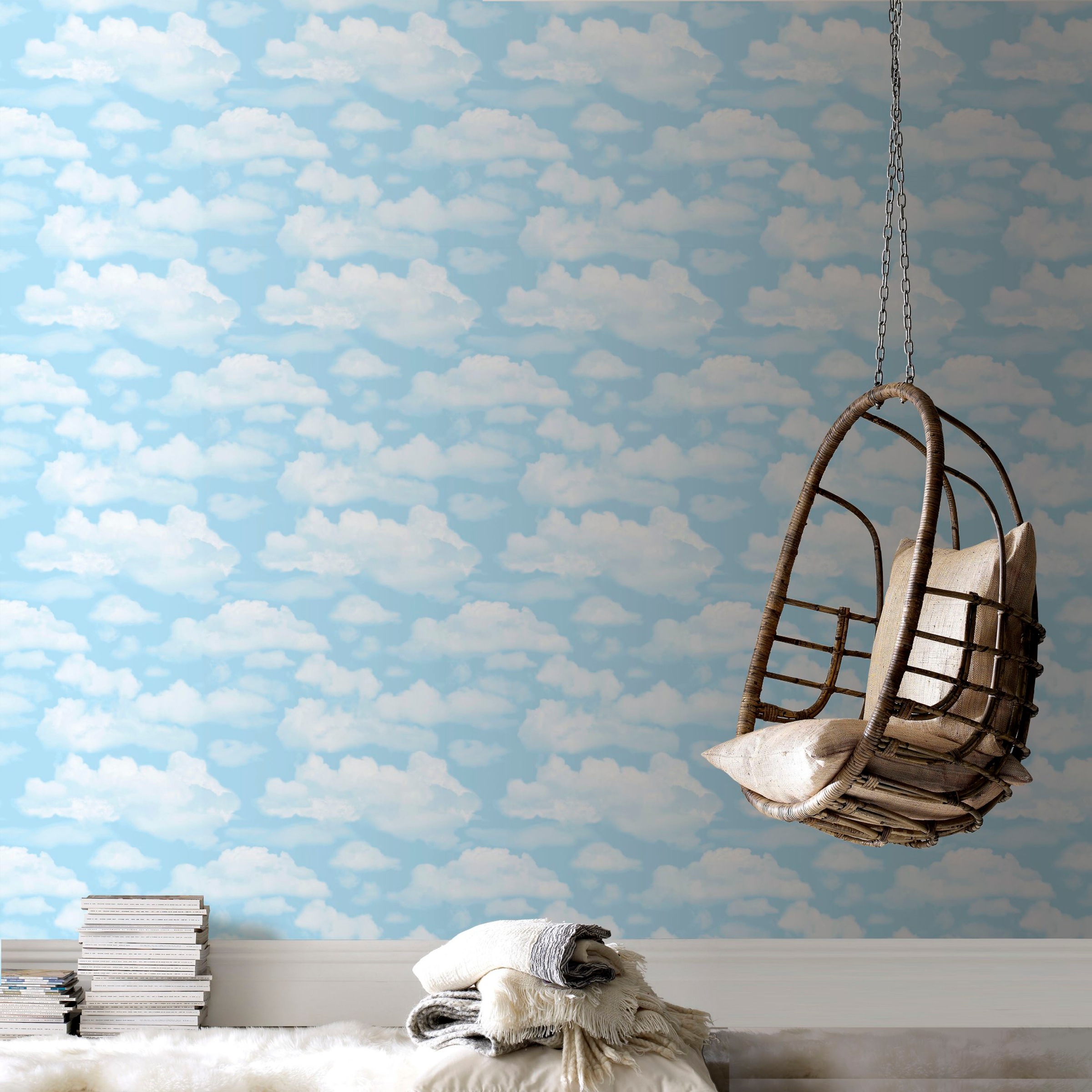 Fresco Cloud Nine Sky Print Clouds Wallpaper in Blue | Size: 10000mm x 520mm