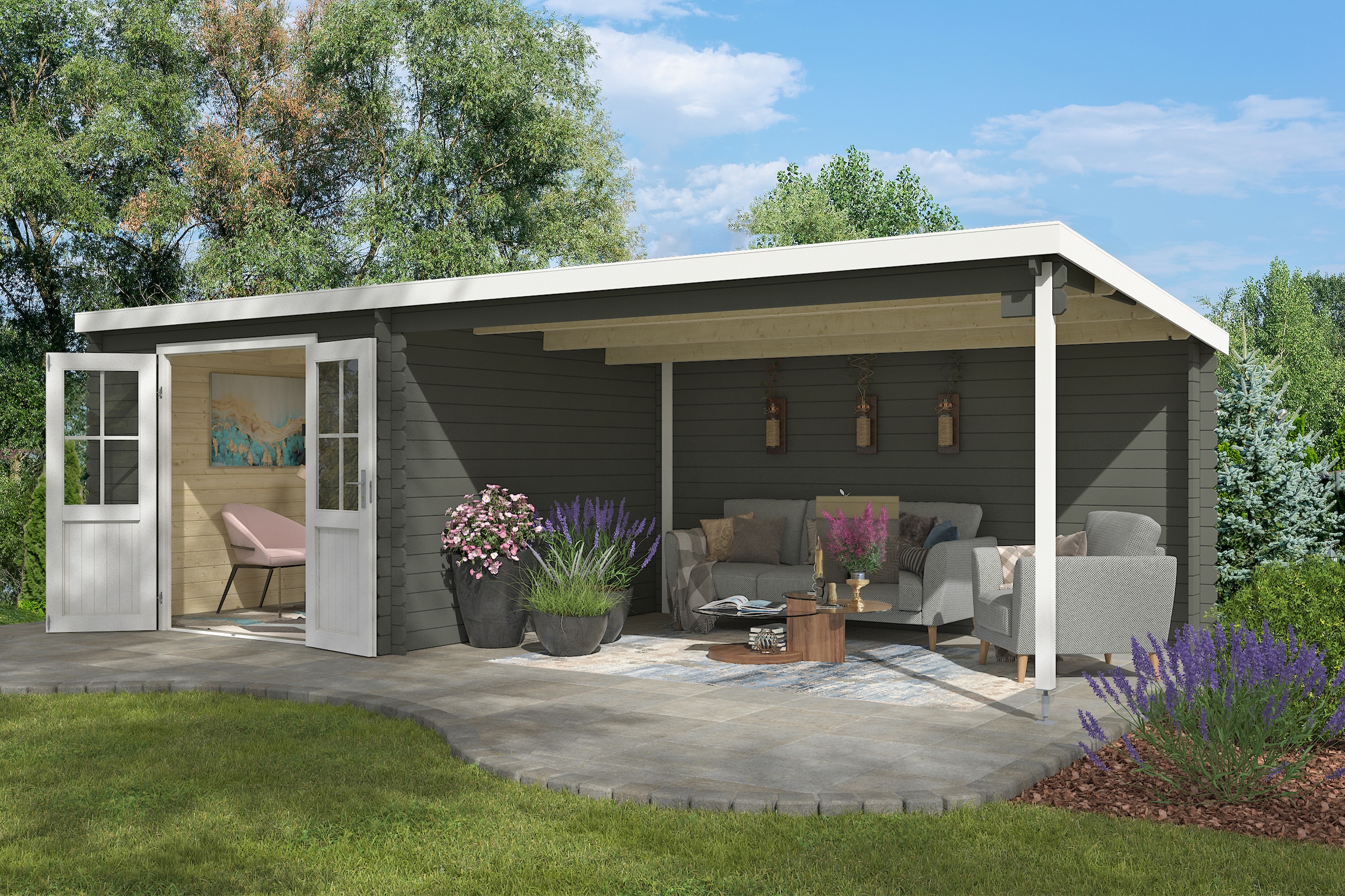 Nordic Holz Gartenhaus "St. Louis", (Unterstand inkl. Rückwand) günstig online kaufen