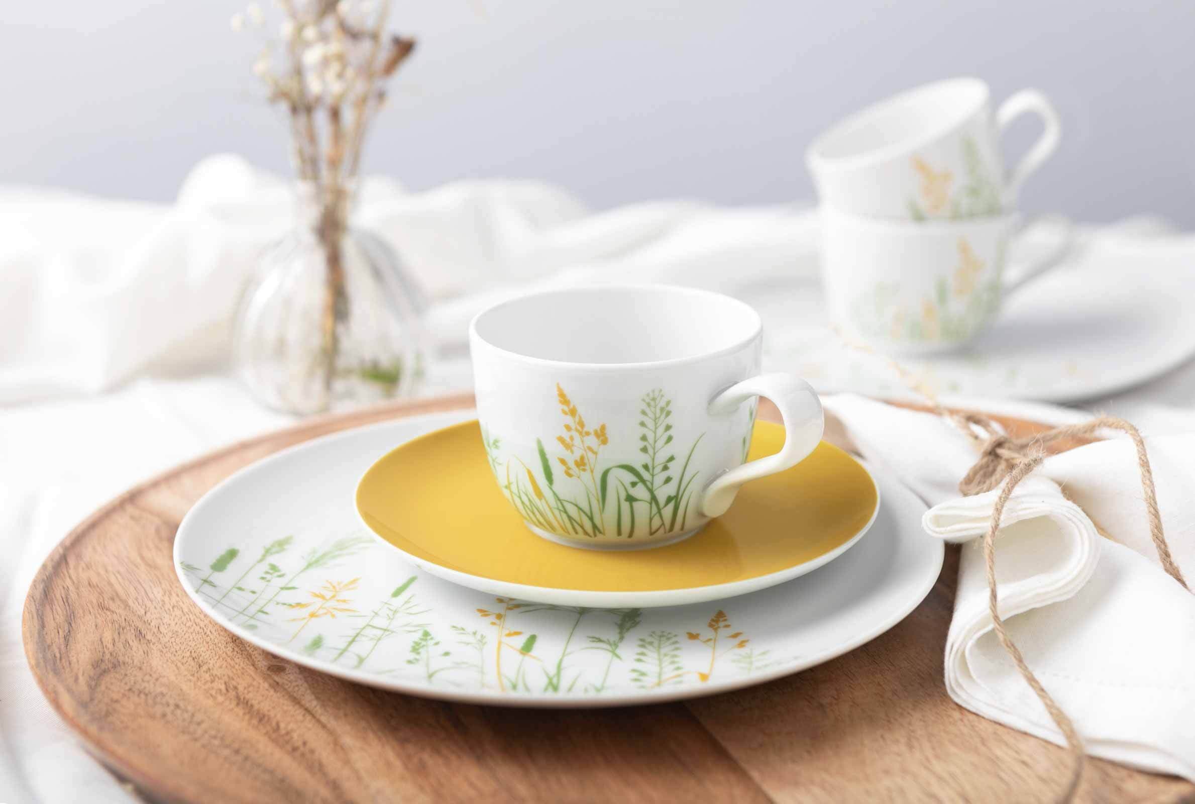 Seltmann Weiden Geschirr-Set »Basic-Set Liberty Meadow Grasses Curry 6-tlg. gelb« Spülmaschinengeeignet, Mikrowellengeeignet, Ofenfest, Salamandergeeignet, Kühlschrankgeeignet, Gefrierschrankgeeignet