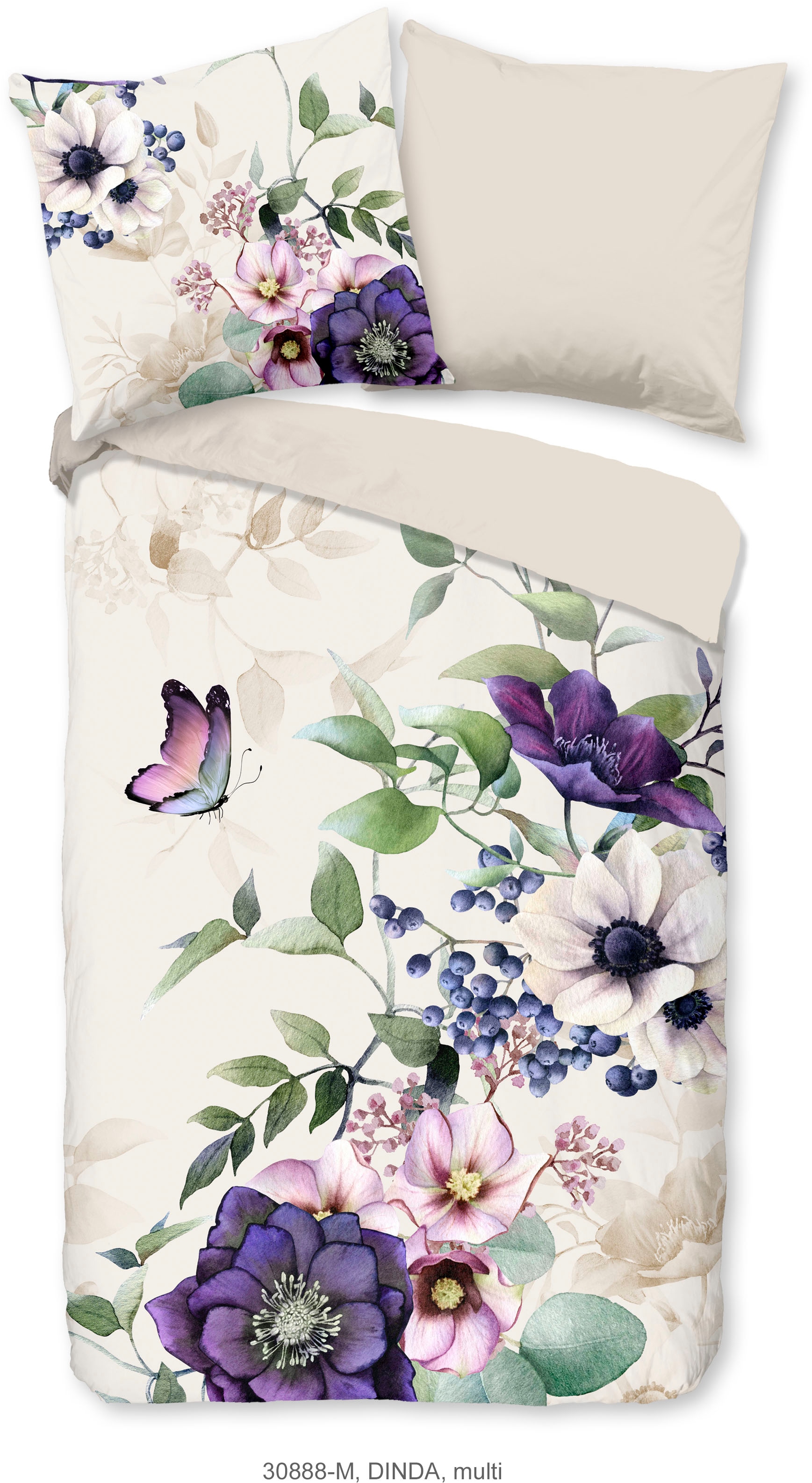 PURE luxury collection Wendebettwäsche »Dinda«, 135x200, Pflegeleicht, Reißverschluss, Wendeoptik, Blumen, Natur