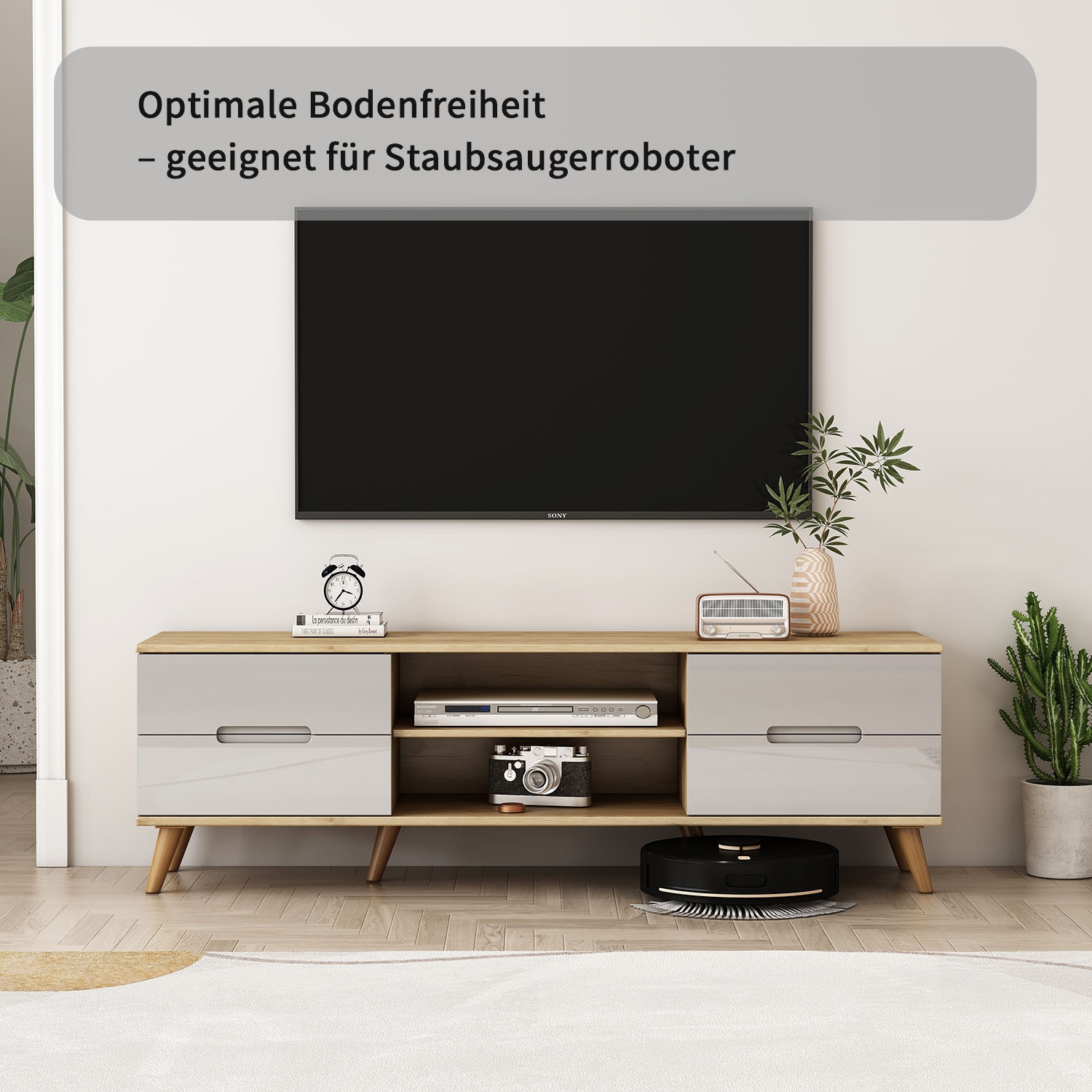 OTTO home TV-Board »Lund« glänzende Fronten, Kabeldurchführung, helles Holzdekor, Breite 160 cm