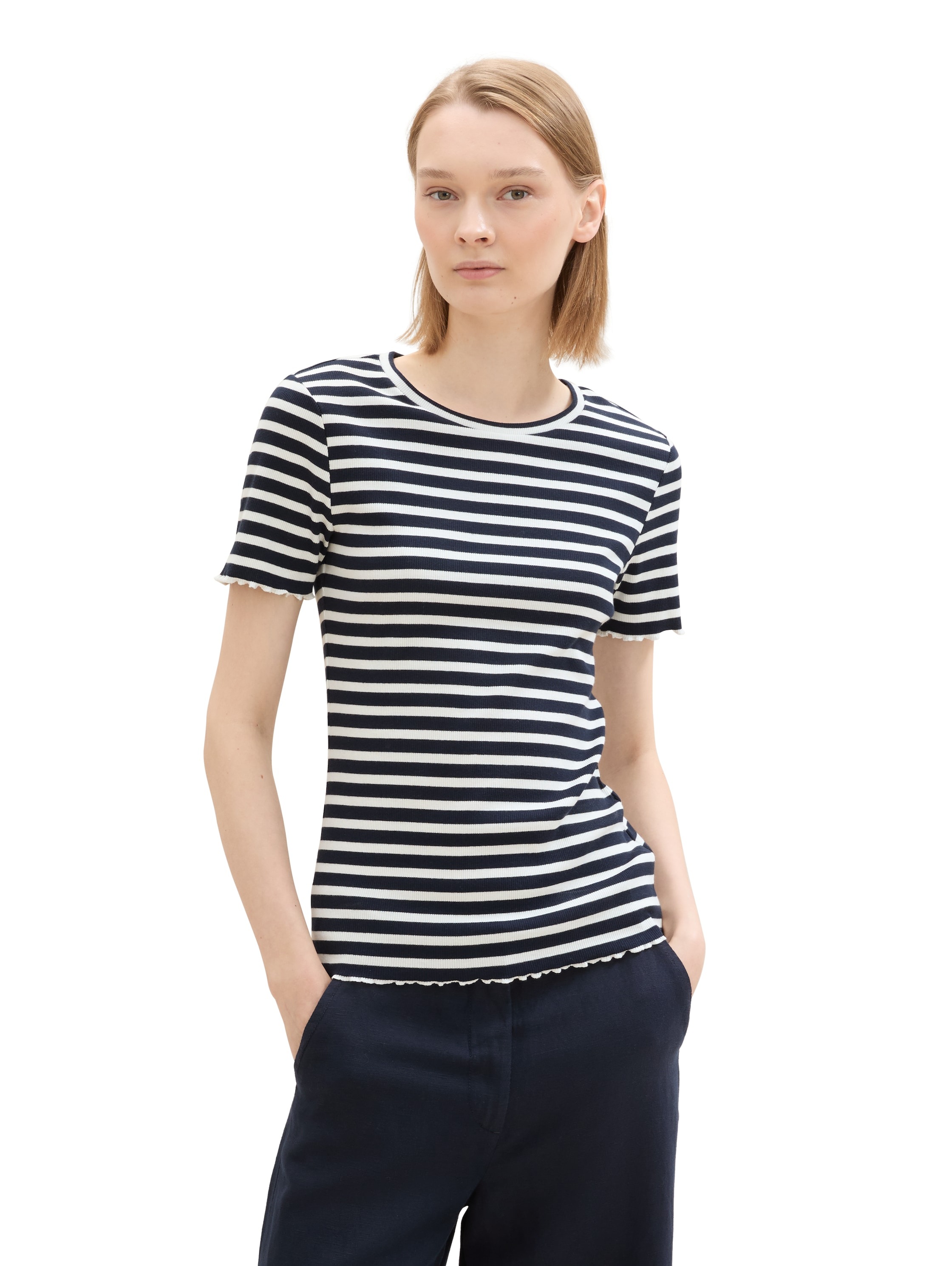 TOM TAILOR Denim T-Shirt, (Packung, 2 tlg.), im Doppelpack mit Rippstruktur günstig online kaufen