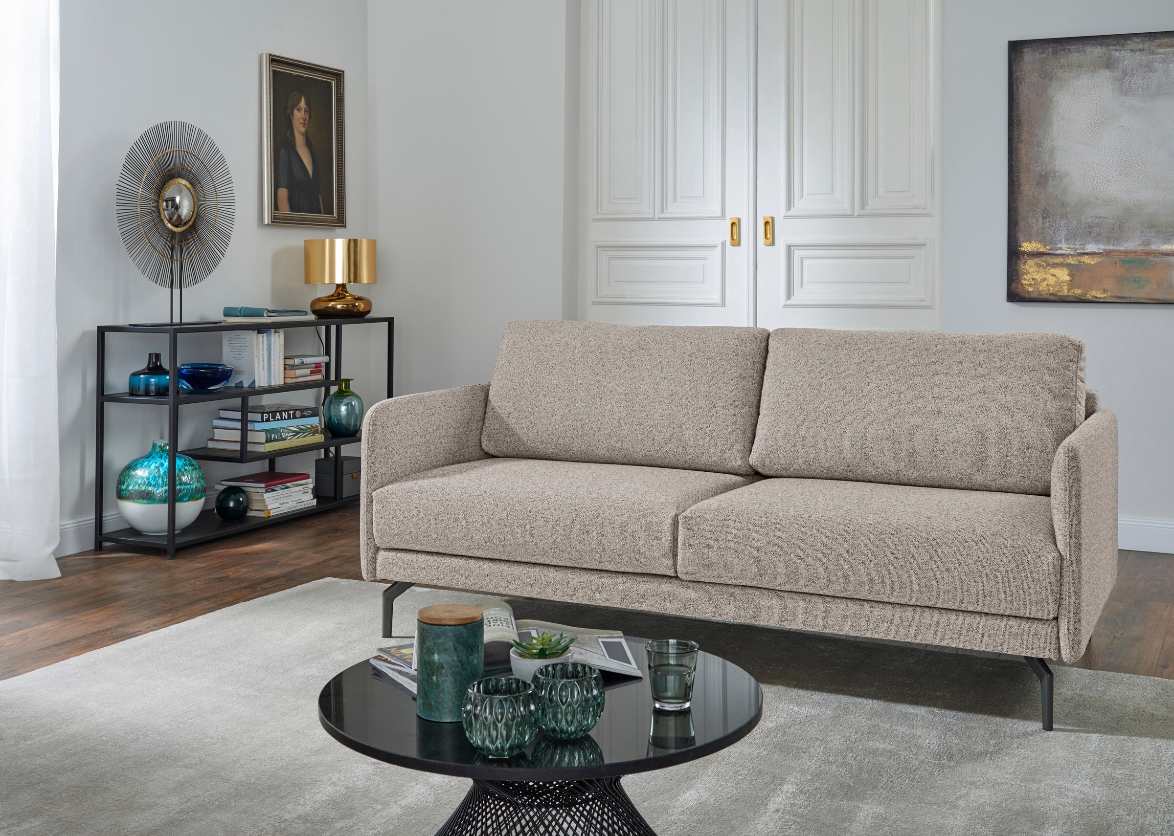 Creation BY ROLF BENZ 3-Sitzer »CR.450, Designsofa, edles Sofa, Loungesofa, Ledersofa, klares Design«, Armlehne sehr schmal, Breite 190 cm, Alugussfuß Umbragrau